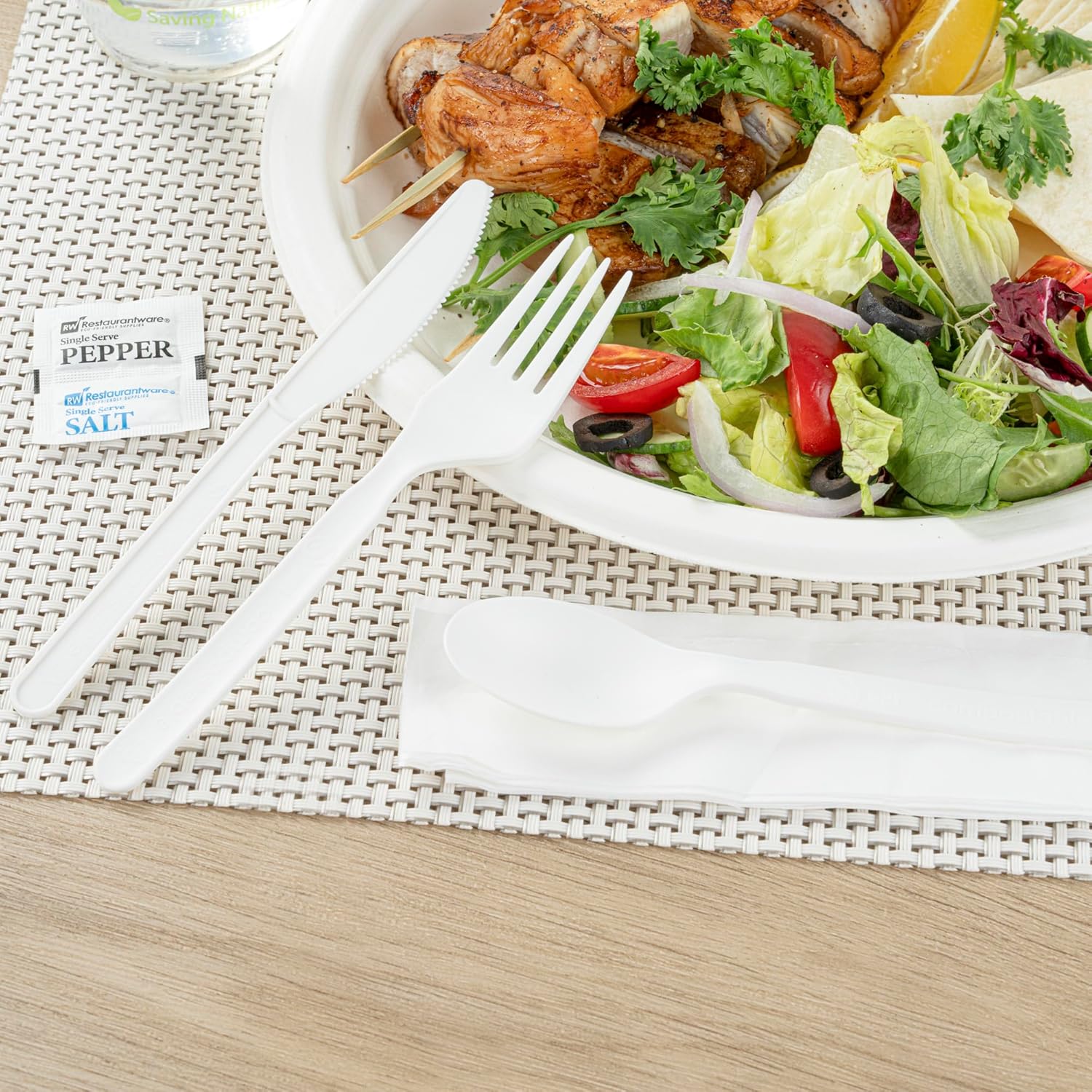 Restaurantware Plastic Cutlery Set 500 Count 6.25 Inch Individually Wrapped Cutlery Pack Disposable, Spoon Fork Knife Set Individually Wrapped Utensils White Plastic Dining Kit For Catering