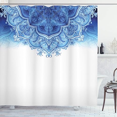 Miniatura 125 de Ambesonne Cortina de ducha hawaiana, diseño de hibisco hawaiano tropical, silueta de niña, tabla de surf, impresión de arte retro, juego de Fucsia