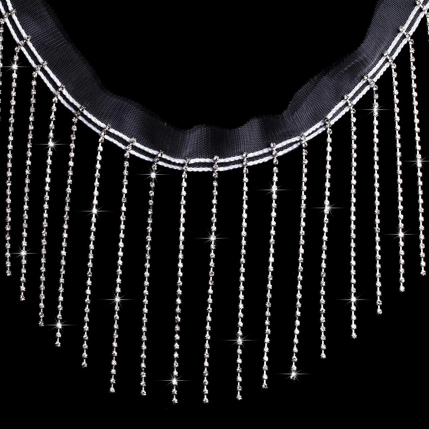 1 Yard Rhinestone Fringer Trim Diamond Ribbon Crystal Tassel Sparkle Jewel Chain for Cloth Sewing Crafts DIY Decoration (White)