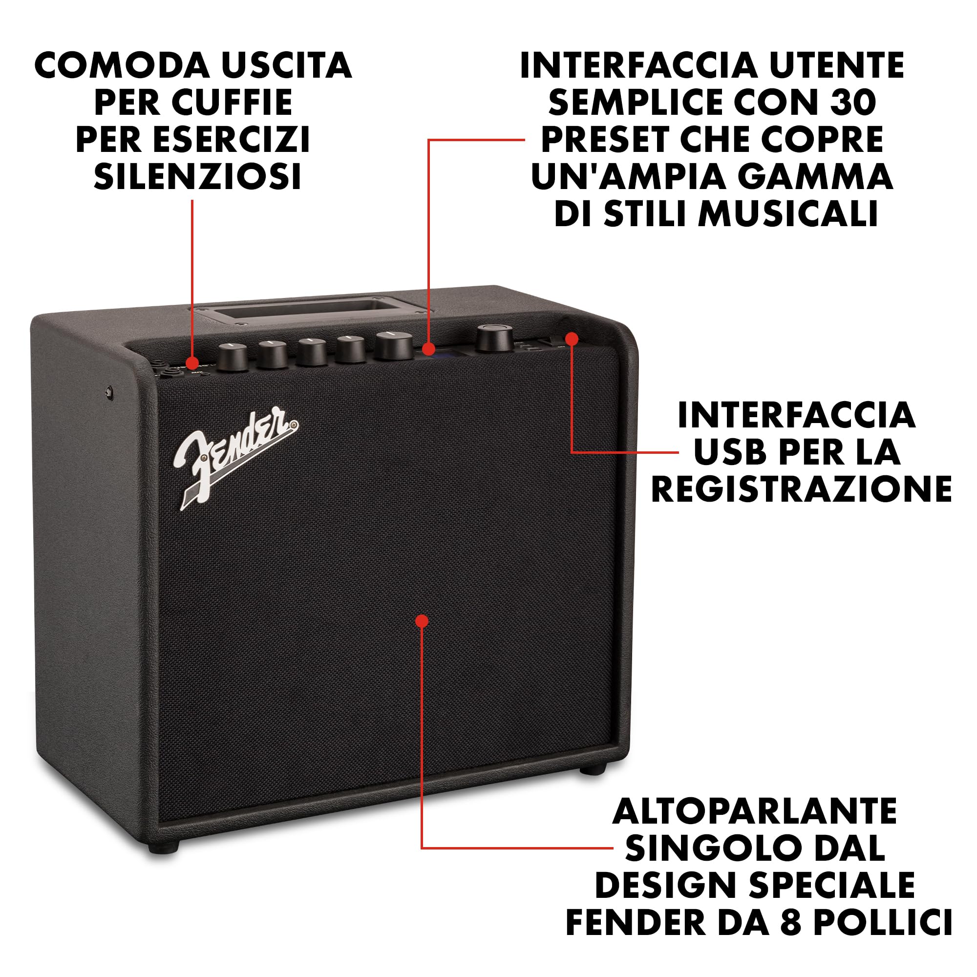 Fender Mustang LT 25 Amplificatore Combo per Chitarra Elettrica, 25W, Nero