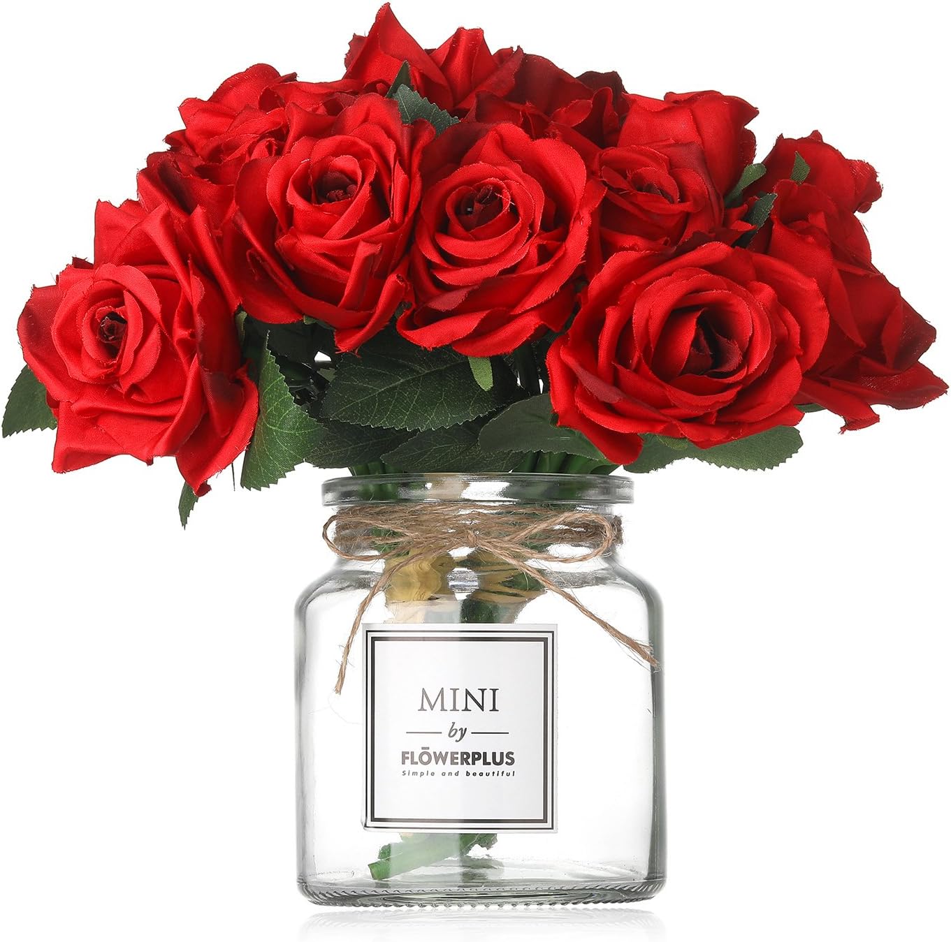 ALISENS Artificial Rose Flowers with Vase,Fake Silk Rose Bouquet with