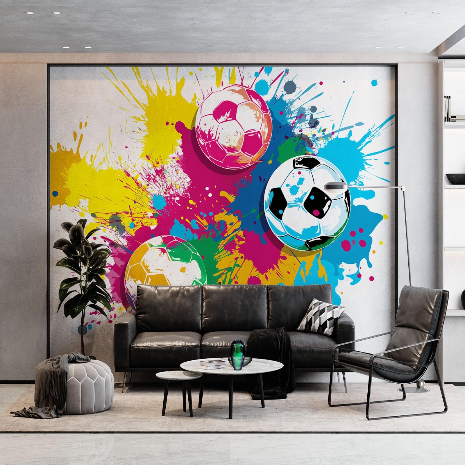 Nowoczesna fototapeta 3D farba piłka nożna sport obraz wydruk fototapeta, jasna włóknina mural dekoracja plakat do salonu i sypialni dziecięcej 250 x 175 cm (szer. x wys.)