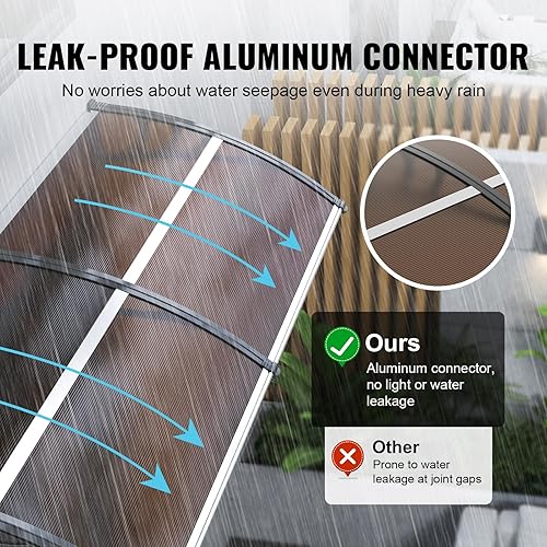 Miniatura 5 de VEVOR Toldo para puerta de ventana de 40 x 40 pulgadas, toldo de policarbonato UPF 50+ para puerta de entrada al aire libre, toldo voladizo de