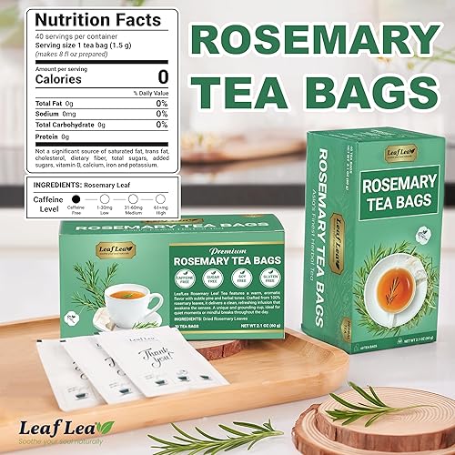 Miniatura 2 de LeafLea - Té de hojas de romero 100% puro, suave alivio digestivo y relajante, con sabor sutil y natural, sin cafeína, sin azúcar ni OMG, vegano, 80