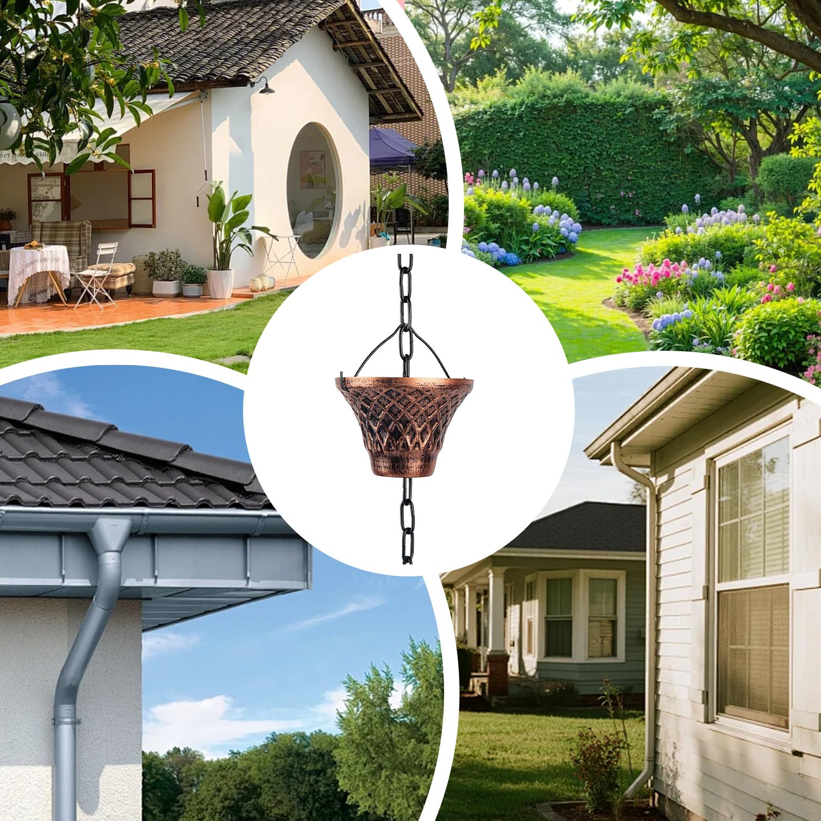 Cadenas de lluvia | Extensión de drenaje decorativa de 9 pies, cadena de lluvia de cobre de 12 tazas | para jardín al aire libre, techo, cenador, toldo, árbol