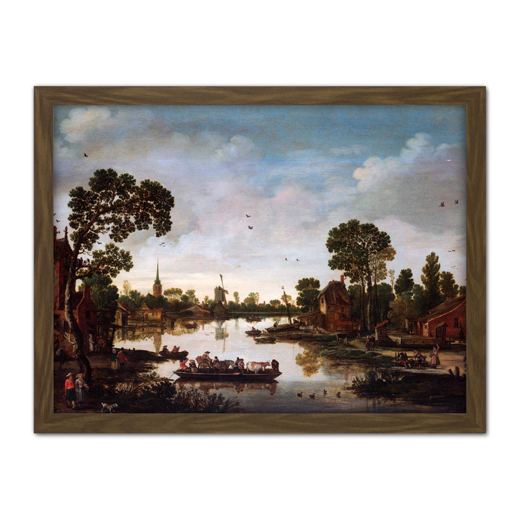 Artery8 Van De Velde Cattle Ferry Boat Landscape Painting Artwork Framed Wall Art Print 18X24 Inch