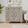 VELOVE Carved Wood Decorative Cabinet with Floral Pattern