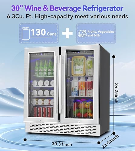Miniatura 3 de Refrigerador de bebidas de doble zona, refrigerador de bebidas de 30 pulgadas con cesta desmontable, enfriador de bebidas de control inteligente con