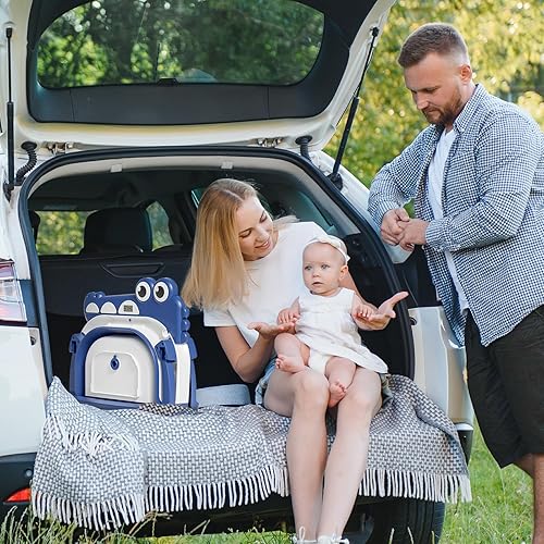 Miniatura 87 de MoreFeel Bañera plegable para bebé recién nacido con termómetro y 1 toalla con capucha y 1 cojín flotante suave, bañera de viaje portátil con Azul