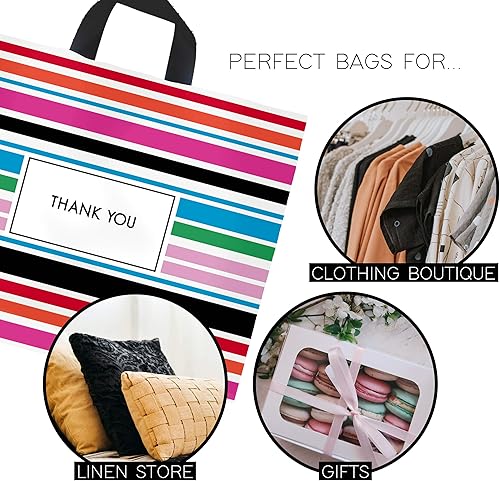 Miniatura 7 de Thank You Bags for Business - Bolsas de plástico a rayas de 18 x 18 pulgadas paquete de 50 bolsas de compras para boutique con asa de bucle suave 18