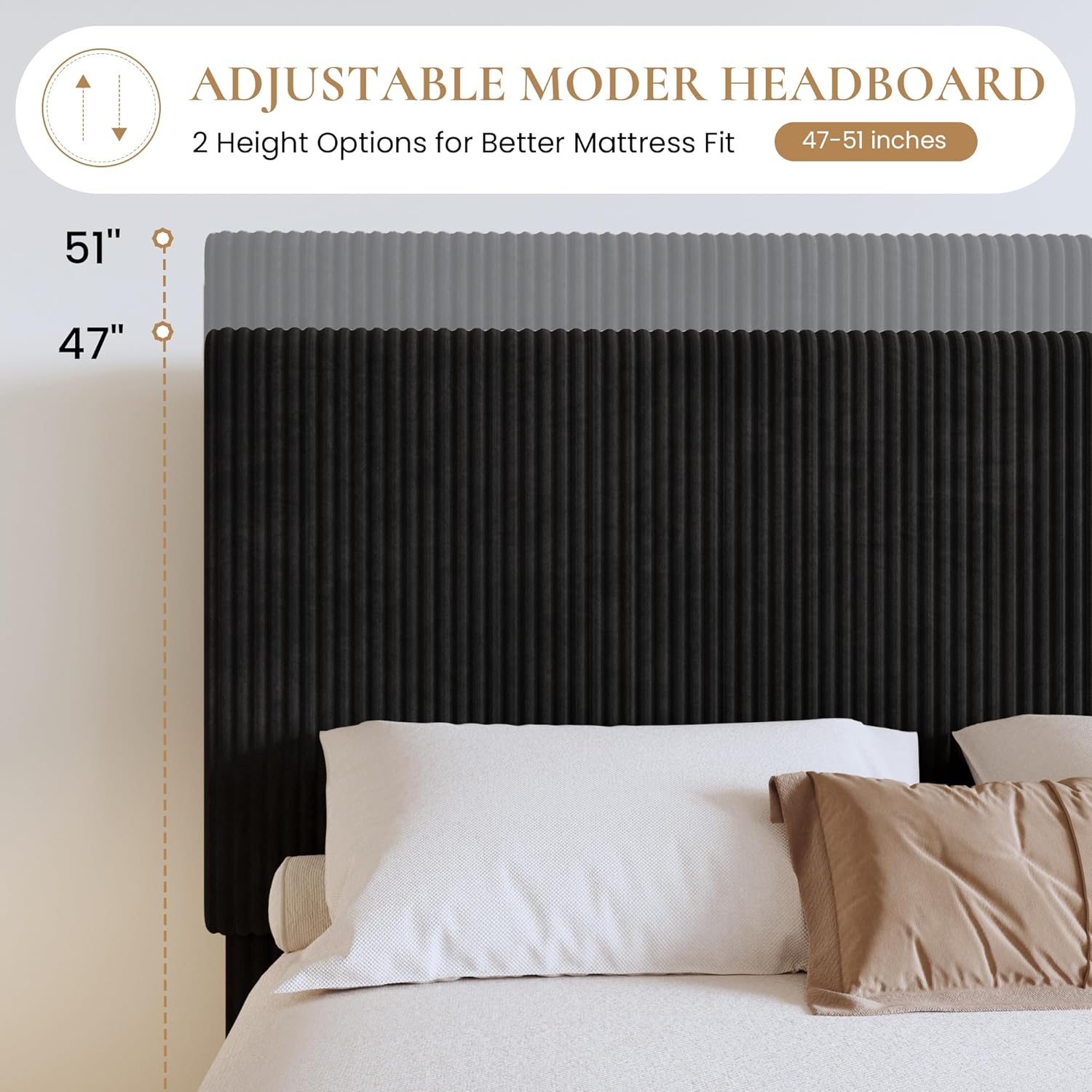 SHA CERLIN Full Bed Frame, Velvet Platform Bed Frame with Vertical Channel Tufted Headboard, Upholstered Corduroy, Strong Wooden Slats, No Box Spring Needed, Easy Assembly, Black
