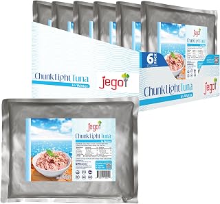 Jego Chunk Light Tuna in Water | Wild Natural Catch Tuna | Keto | Low Carb | Gluten Free | Soy Free | Ready to eat | Pack of 6 | 43 oz Pouch Bulk (Pack of 6 pouches, 258 oz total)