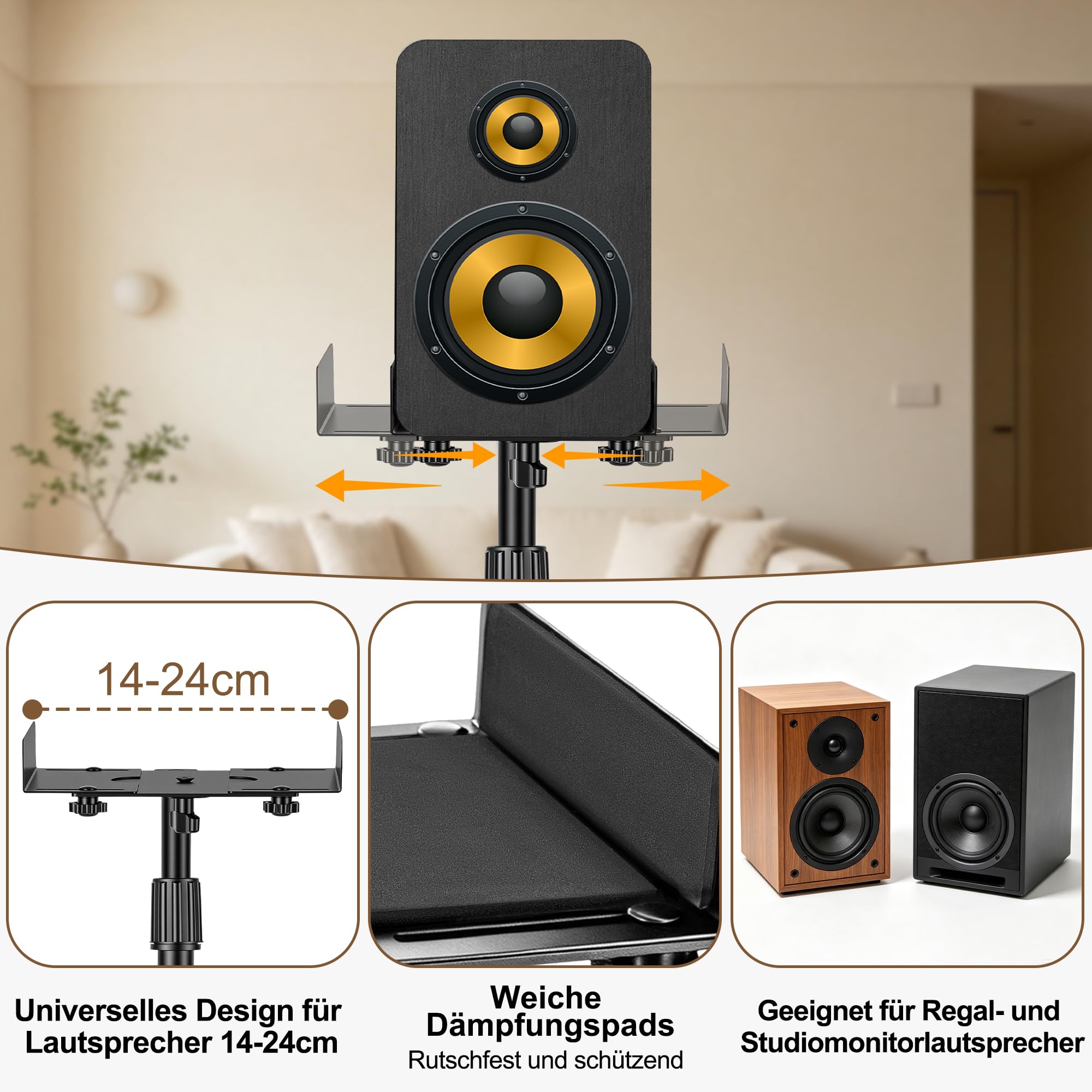 2er-Pack Höhenverstellbare Lautsprecherständer Kompatibel mit 80 bis 105CM | Bodenlautsprecherständer Surround mit Kabelmanagement, Universeller Lautsprecherständer Kompatibel mit JBL Bose