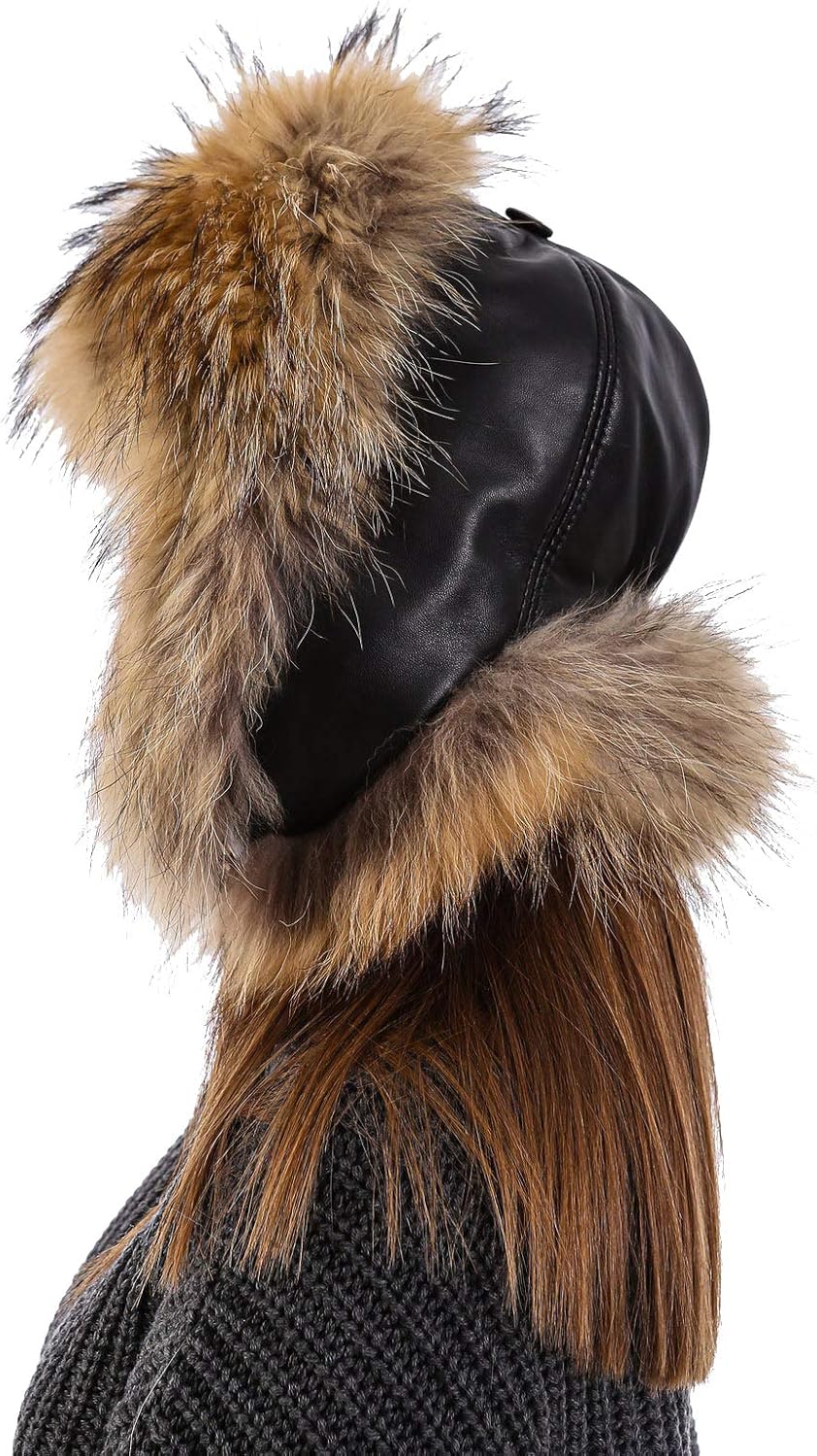 Unisex 100% Real Fox Fur Hat S-XL Premium Aviator Russian Ushanka Trapper Winter Genuine Leather Hat (Natural)
