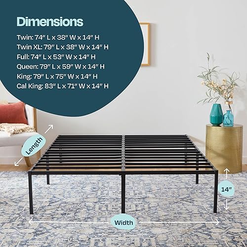 Miniatura 6 de Linenspa Marco de cama de plataforma de metal resistente, no necesita somier, almacenamiento debajo de la cama, montaje simple sin herramientas, 14