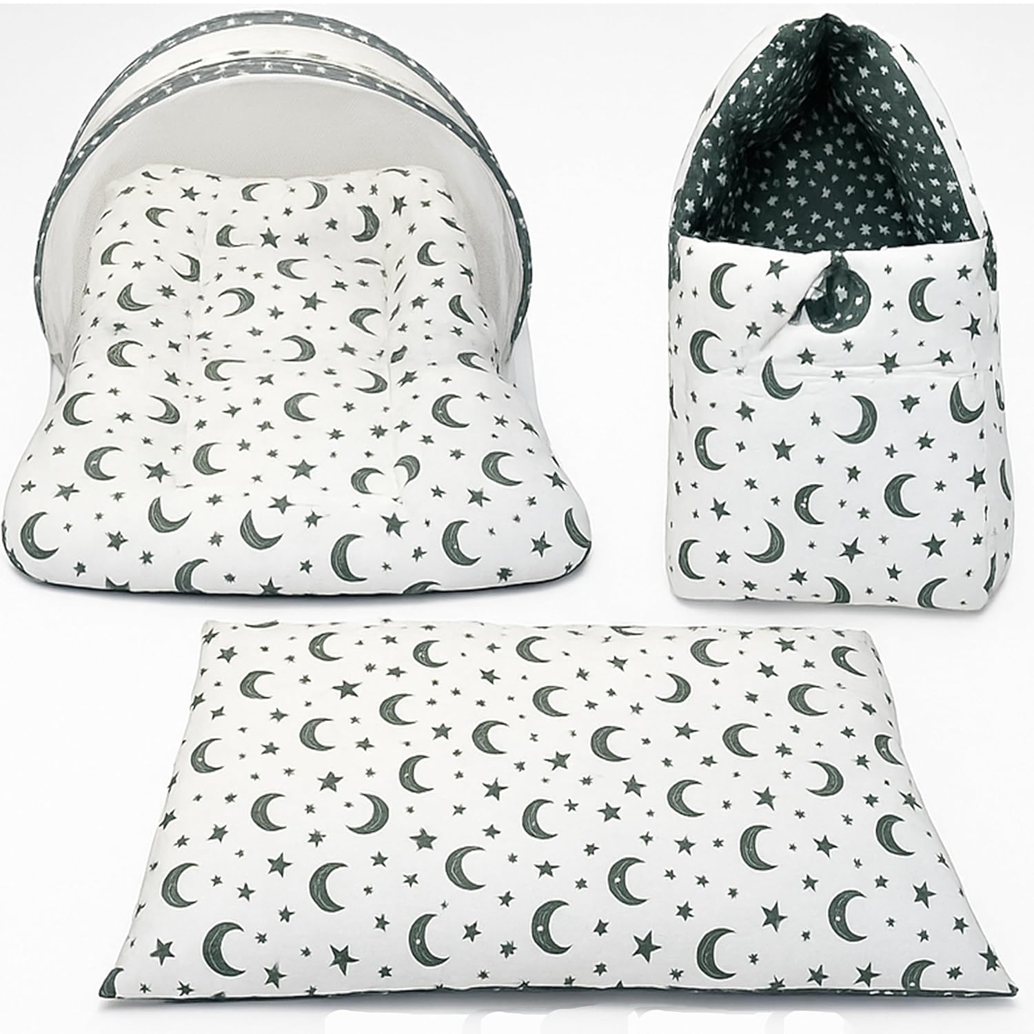 Infantbond Designer Mattress with Net | Baby Sleeping Bag | Carry Bed (0-6 Months) (Moon Grey(N,S))