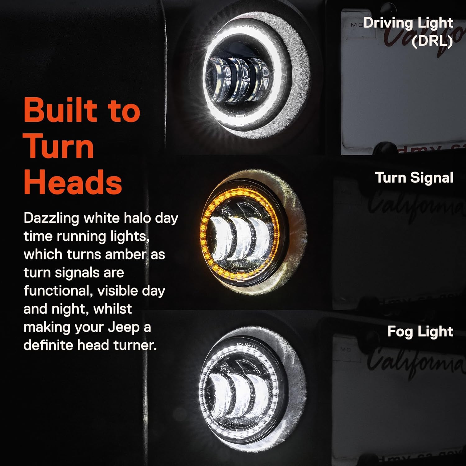 TRUE MODS 7-inch H6024 LED Headlights + 4-inch Fog Lights for Jeep Wrangler JK Unlimited JKU Accessories 2007-2018 [HALO DRL][Amber Turn Signals] [High/Low Sealed Beam]