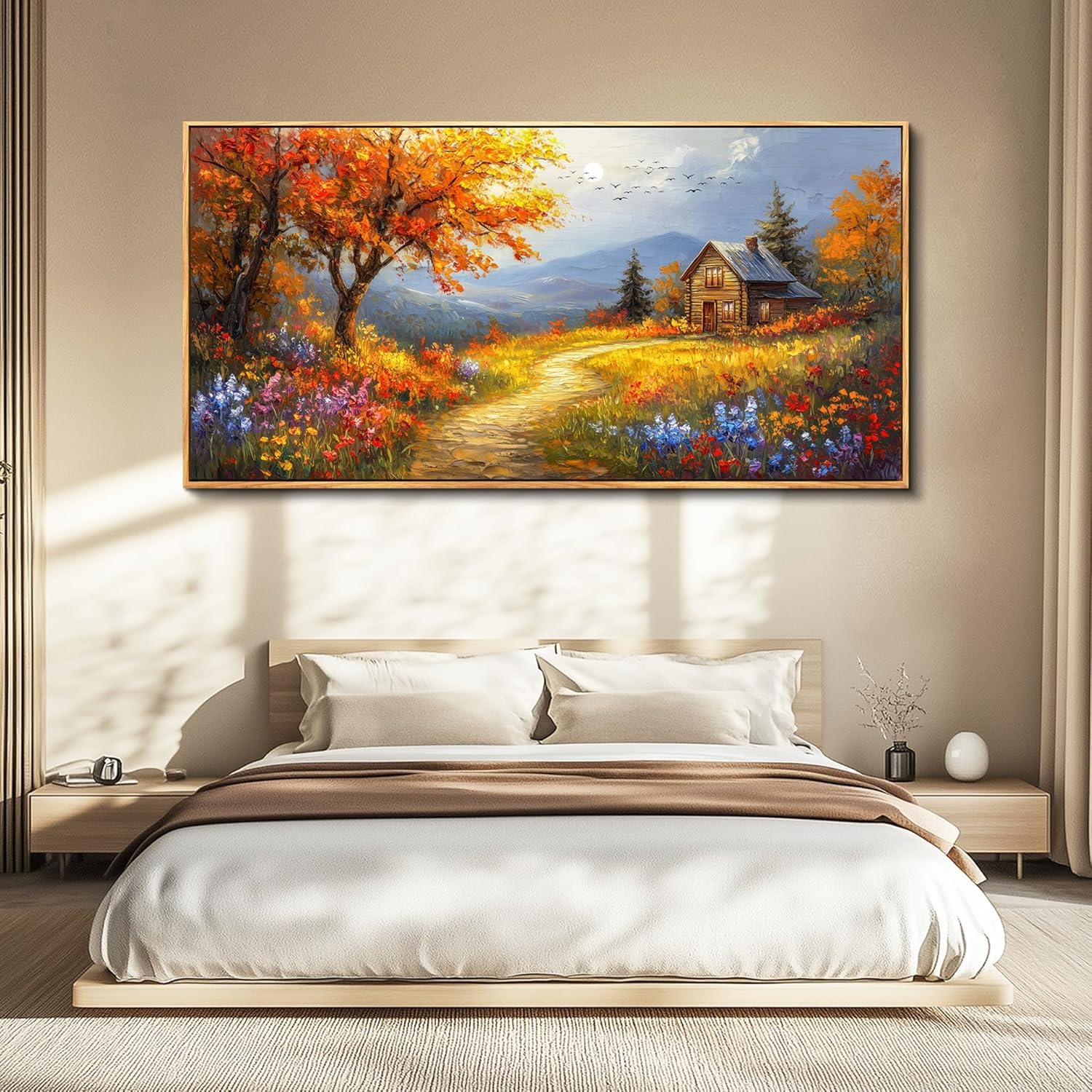 lianyibo Large Canvas Wall Art Reddish Orange Tree Picture Farmhouse Painting Artwork For Office Bedroom Home Decor(70x140/Frameless)