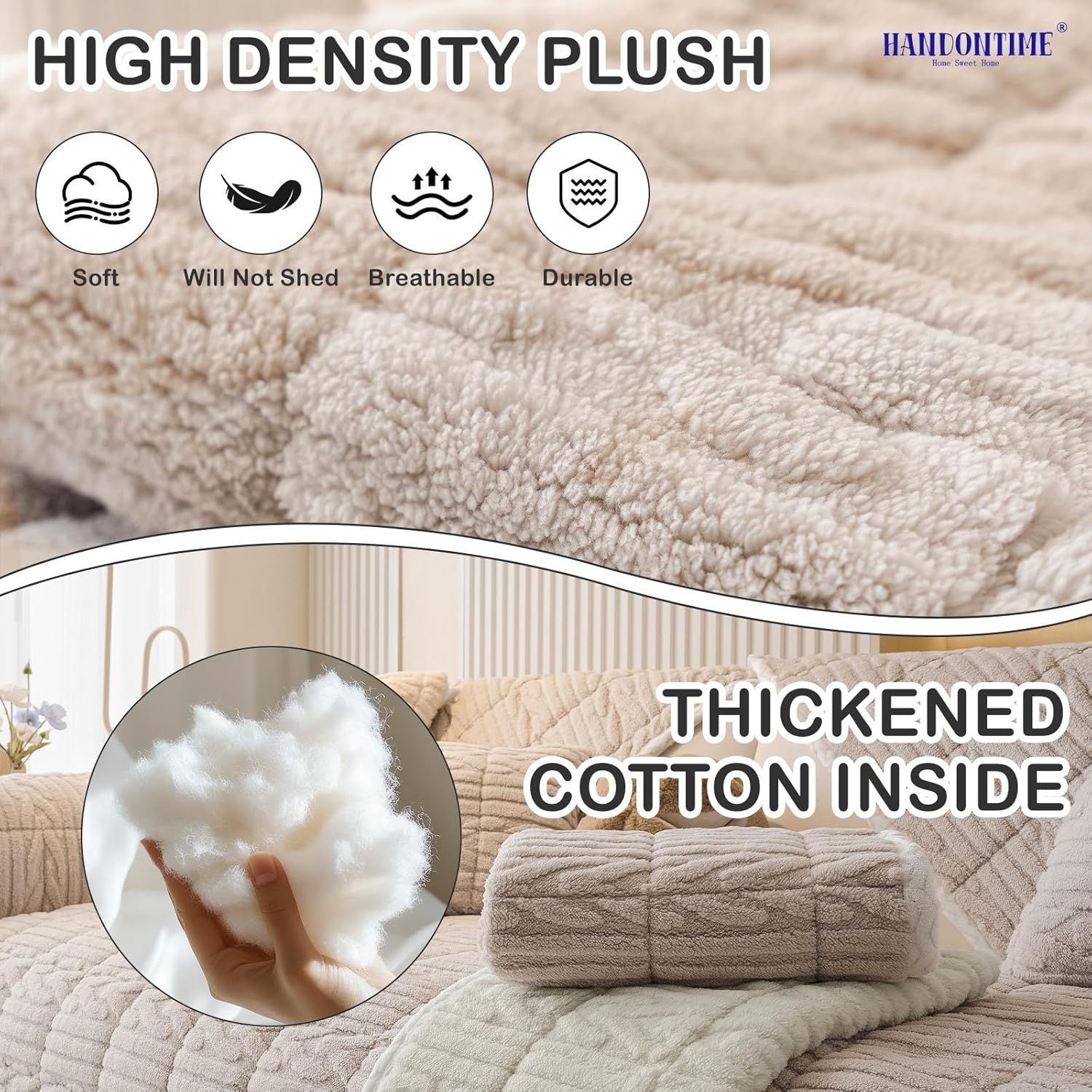 HANDONTIME Dog Couch Cover Protector, Fuzzy Couch Cover for Dogs Washable, Non Slip Geometric Jacquard Sofa Covers for 3 Cushion Couch Sofa Protector Pet Friendly Pets Mat(Khaki, 35.4" x 70.9")