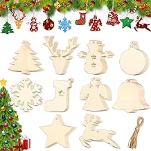 Pack of 60 Christmas Craft Set, Wooden Pendants for Painting, DIY Crafts, Christmas Children, Wooden Christmas Decoration Pendants, Christmas Tree Wooden Pendant