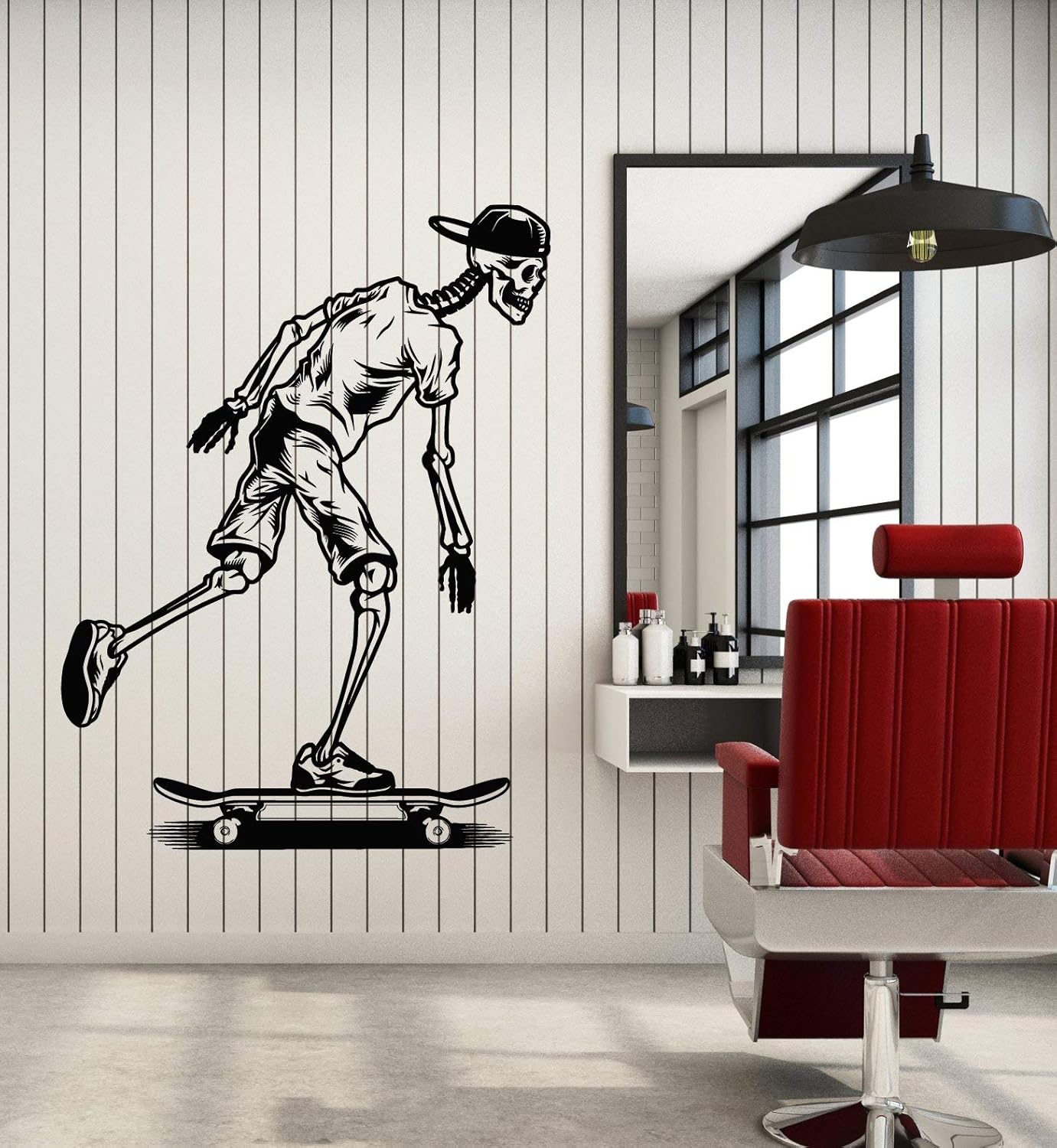 Vinyl Wall Decal Skateboard Extreme Sports Teen Room Skater Skull Stickers Mural Large Decor (g4798) Black