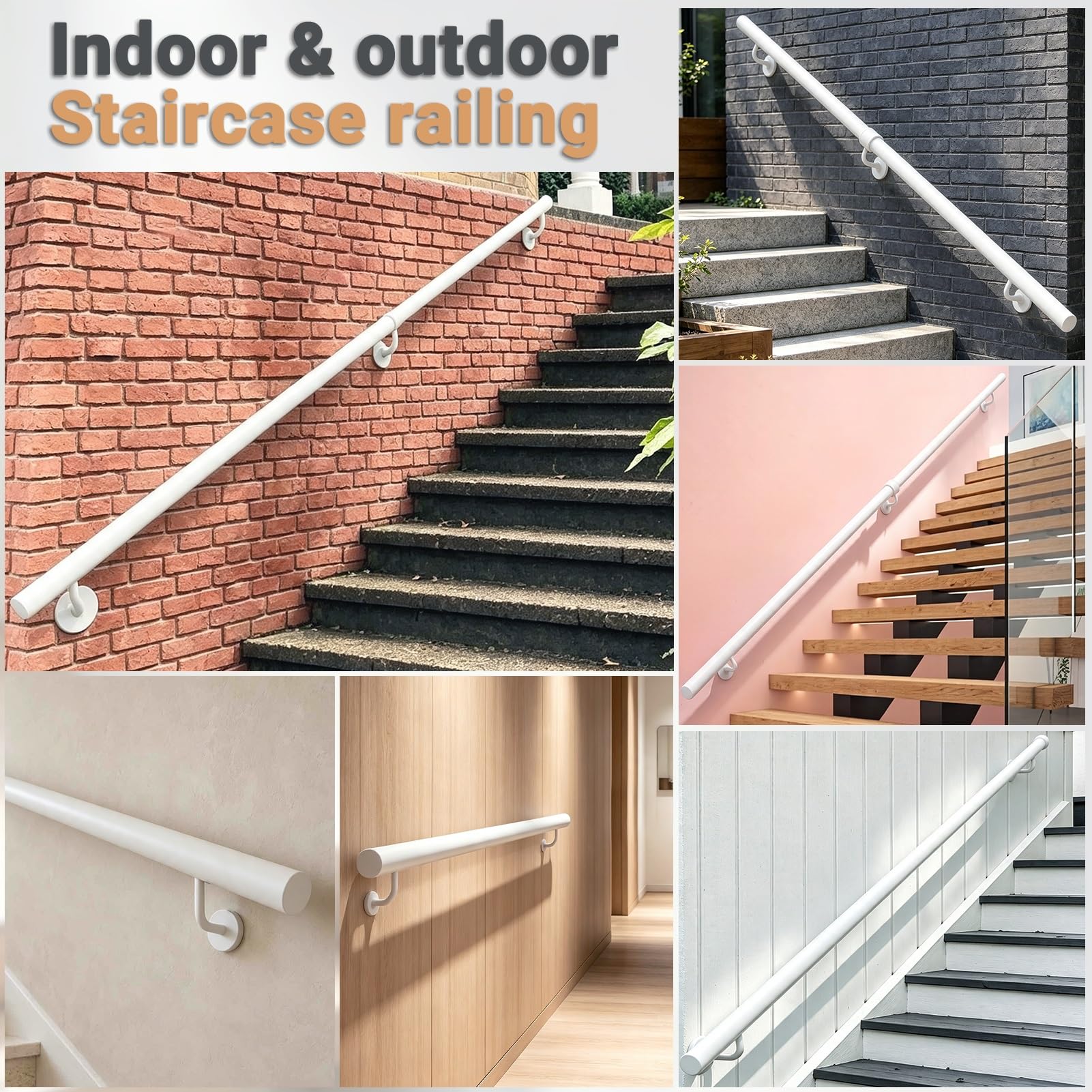 Moderne Handläufe für Treppen, Wand montierte Treppengeländer-Handläufe mit Beschlägen, rutschfeste runde Treppengeländer, Sicherheitsstützstange Außen Innen(250cm)