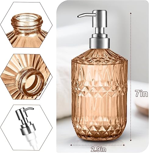 Miniatura 2 de Dispensador de jabón recargable de 13 onzas, dispensador de jabón de vidrio para dispensar jabón de manos, jabón para platos, loción (naranja)
