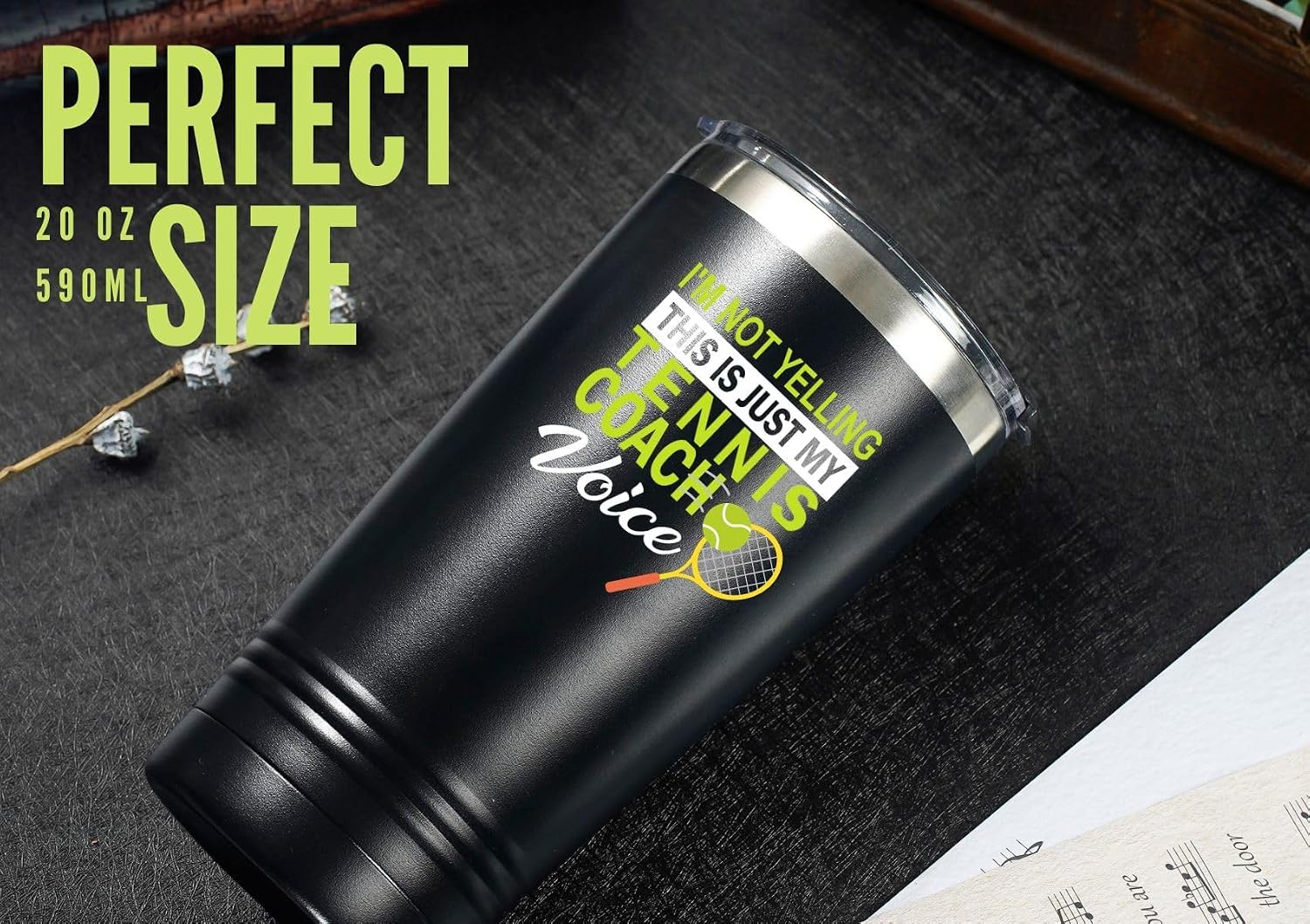 Onebttl Tennis Coach Gifts, Funny Tennis Gifts for Coach, Men, Women, Stainless Steel Tumbler 20oz - Don't Make Me Use My Tennis Coach Voice