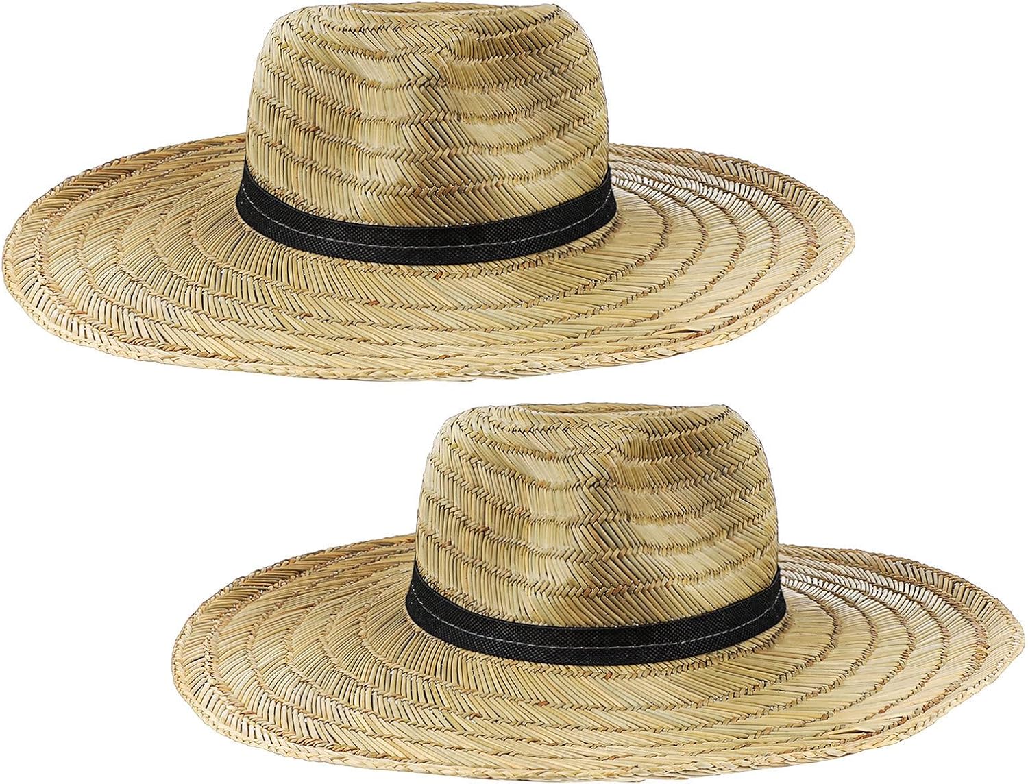 Sun Hat Summer Straw Khaki Men's 2pcs Large Wide Brim Outdoor | Snug Fit L Size for 58-60cm Head, Breathable Woven Build, Beach and Vacation Use