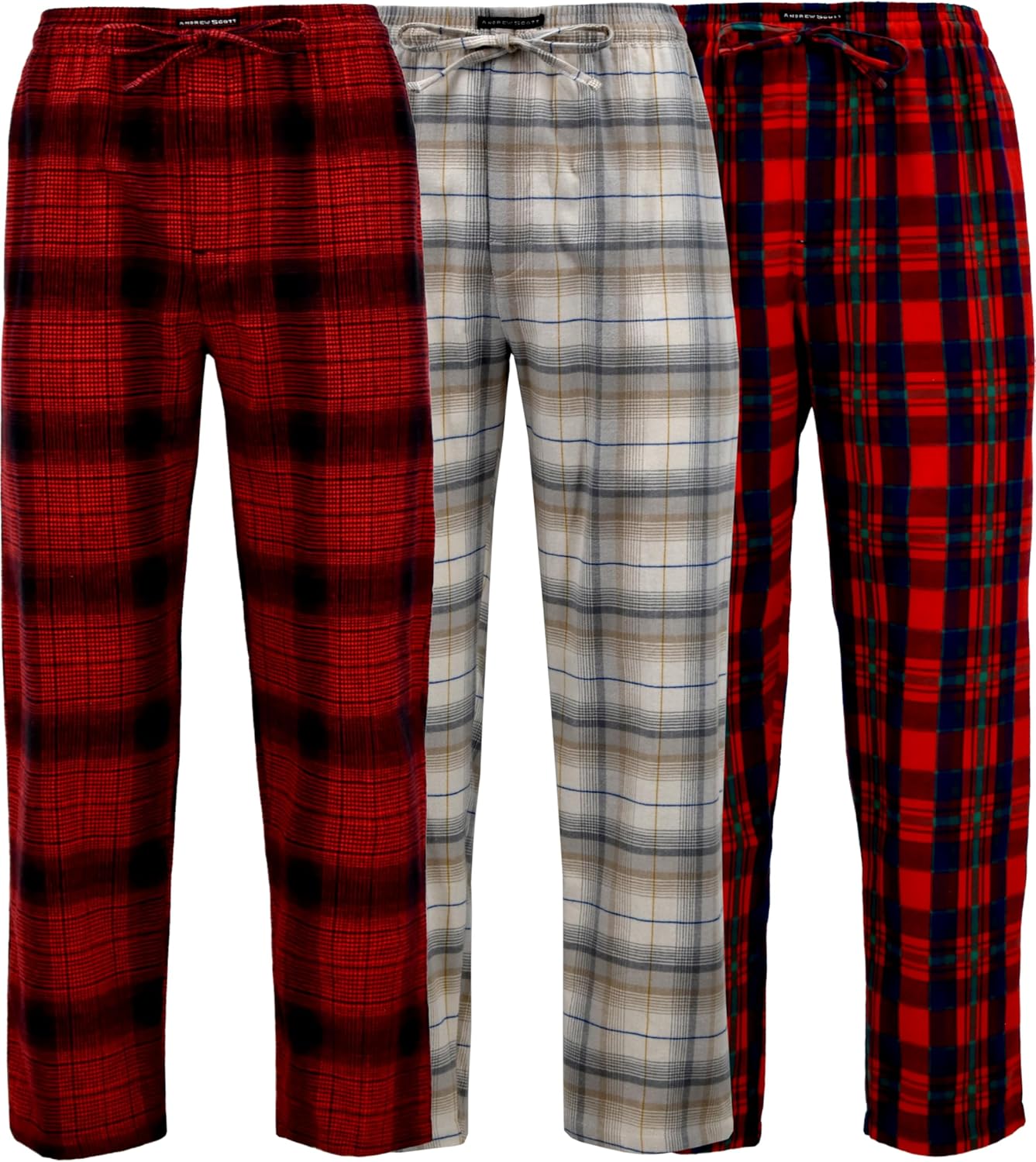 Andrew Scott Men's 3 Pack Cotton Flannel Fleece Brush Pajama Sleep & Lounge Pants