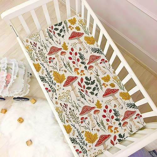 Miniatura 6 de Kigai Fitted Crib Sheet for Boys Girls,Mushroom Leaf Jersey Knit Baby Sheet for Standard Crib and Toddler Bed Mattresses, Cozy Soft Breathable, 28 x