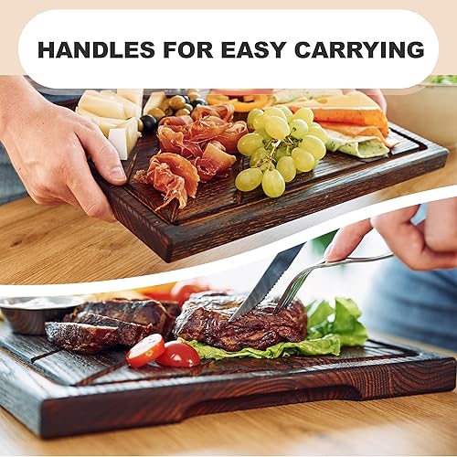 Miniatura 6 de Tabla de madera para carne, plato de barbacoa de madera maciza, plato de corte grueso natural, duradero y de calidad (XL)