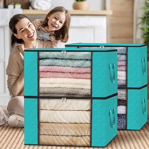 Vista 110 de Fab totes Paquete de 6 bolsas de almacenamiento plegables para mantas, contenedores de almacenamiento para organizar dormitorio, armario, ropa, Negro