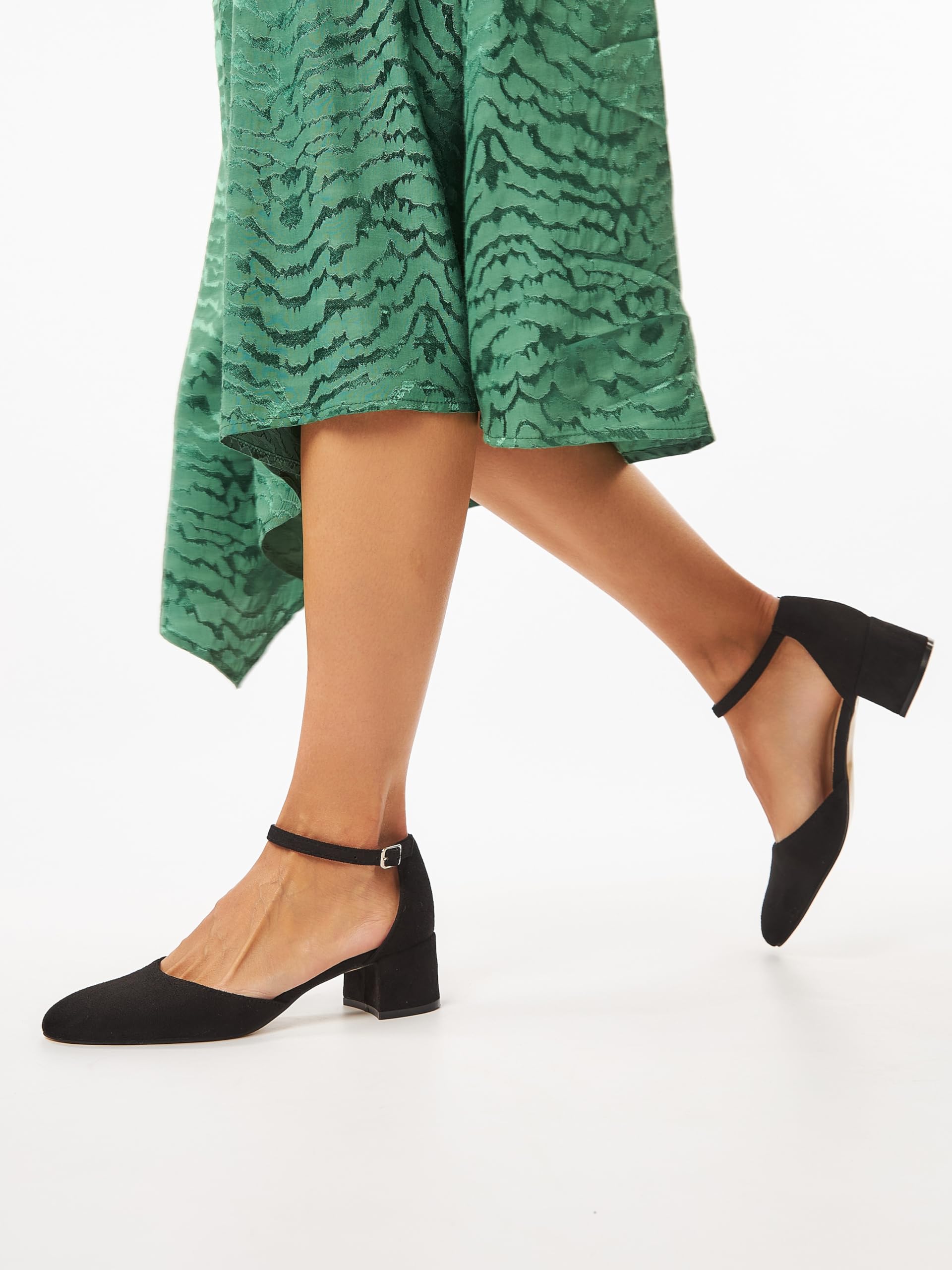 Tacones, Zapatos de Tacón Mujer, 4 cm Tacón Bloque, Negro/Beige, Piel sintética/Microfibra, 12692