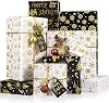 Rancco Christmas Wrapping Paper w 4 Pcs Gift Tag Stickers, 6 Metallic Glossy Gift Wrapping Paper wSnowflake, Candy Cane, Christmas Trees, Happy New Year Pattern for Xmas Gift Wrap, 27.6x19.7sheet