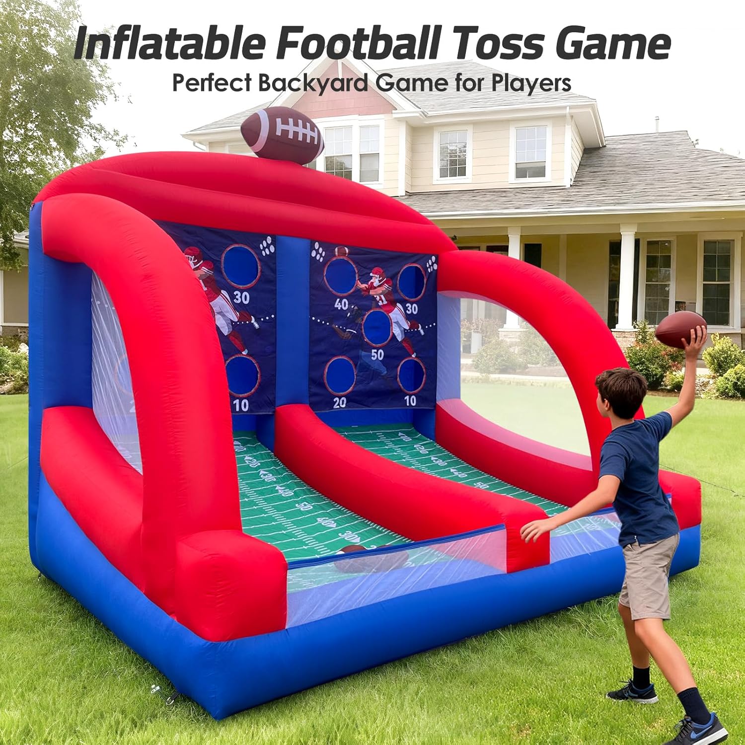 Carnival Inflatable Football Toss Game with 4 Balls and Blower, Throwing Target Game for Commercial Events, Carnivals, Family Parties