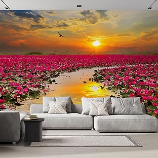 wall26 - Sunshine Rising Lotus Flower in Thailand - Removable Wall Mural | Self-Adhesive Large Wallpaper - 100x144 inches