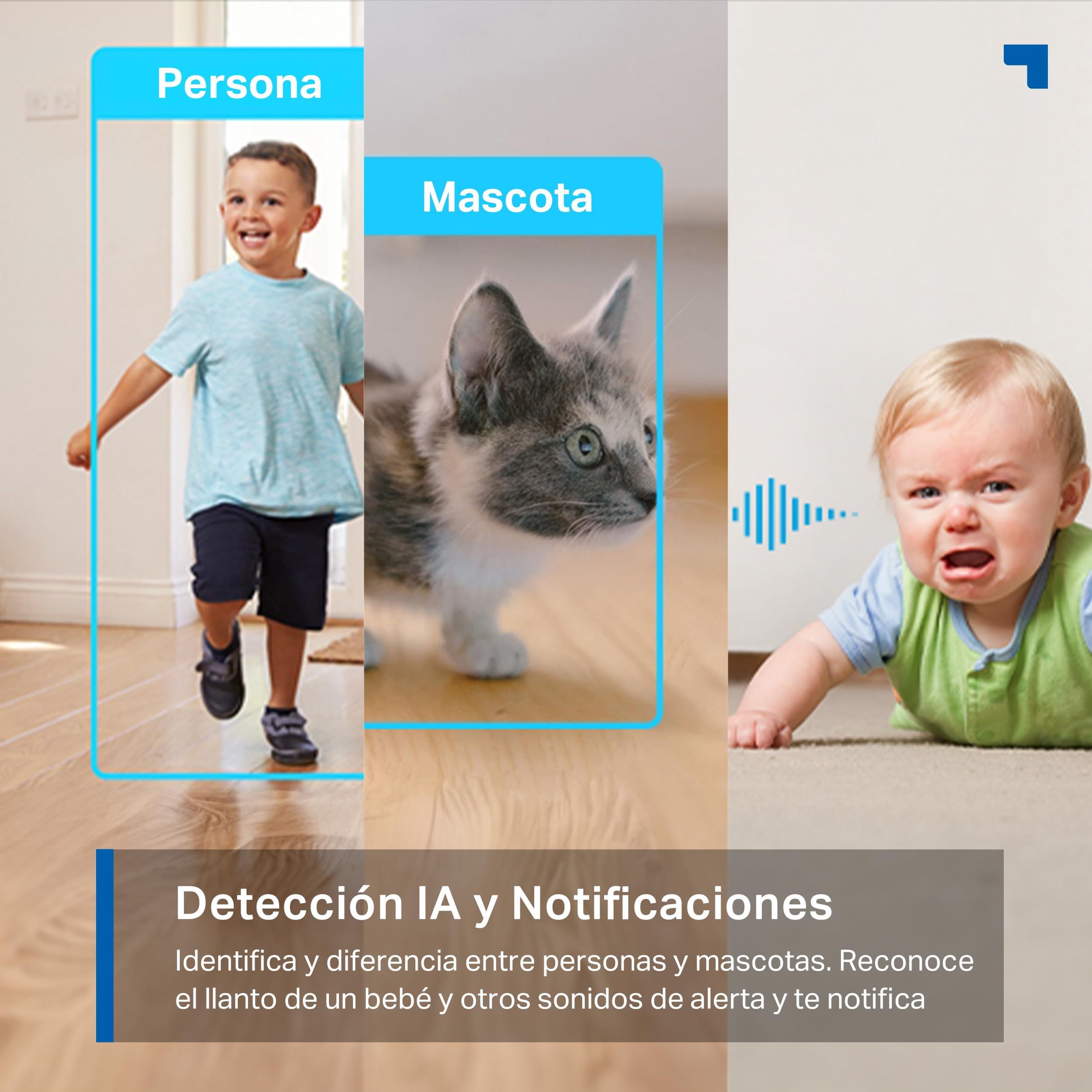Tapo C225 - Cámara de Vigilancia WiFi Interior 360º, 2K QHD, Detección IA | Detección Movimiento, Personas, Mascotas, Llanto de Bebé y más. Visión Nocturna. Alarma Luz y Sonido. Admite MicroSD.