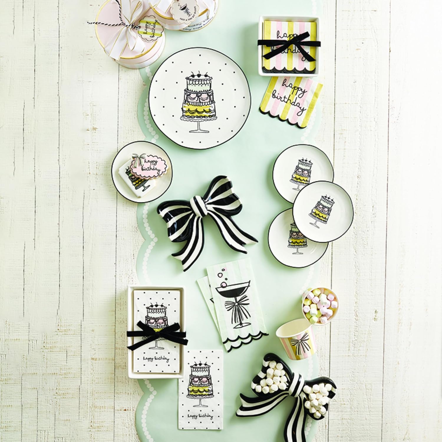 Santa Barbara Design Studio Appetizer Plate Set - 6" Ceramic Dessert Plates White with Gold, 4-Count, Birthday Cake