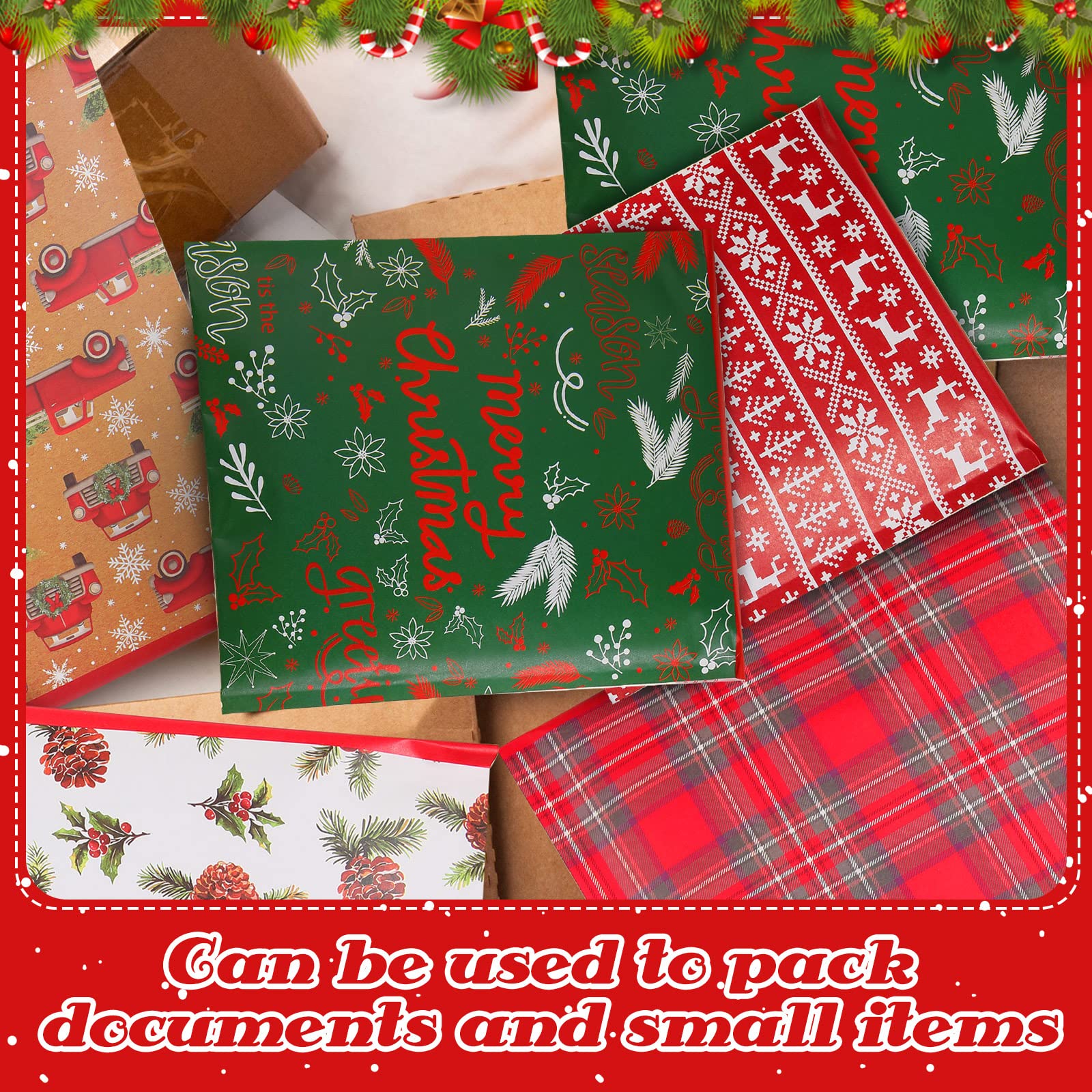 25 Stück Weihnachts-Poly-Luftpolster-Versandtaschen, 21,6 x 24,9 cm, gepolsterte Umschläge, selbstklebende Versandtaschen, Luftpolstertaschen, Versandtaschen, Luftpolstertaschen, verschiedene Stile