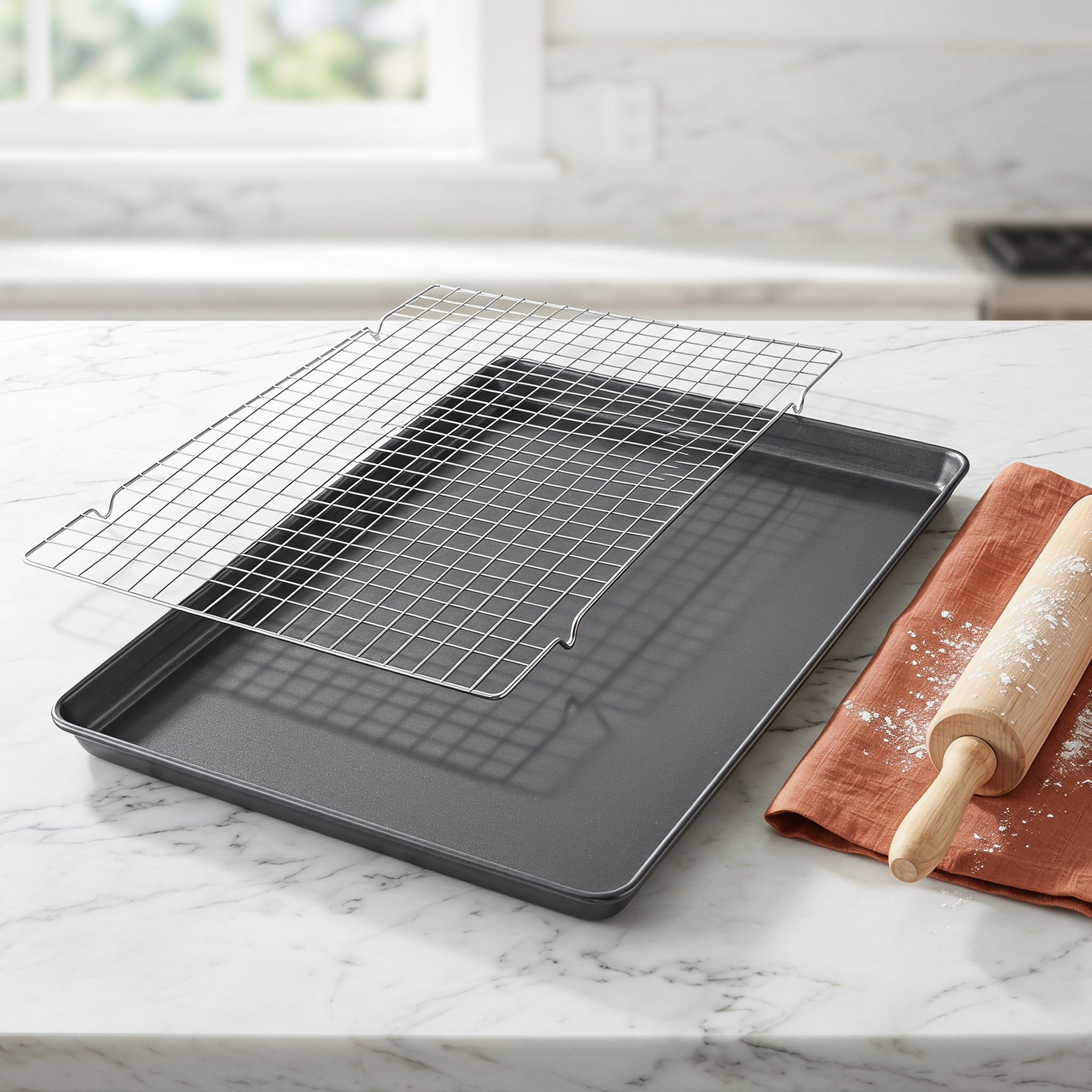 24 X 15 cm Großes, Antihaftbeschichtetes Backblech Aus Kohlenstoffstahl Mit Kühlgitter, Robustes Backblech-Set Für Den Backofen, Großes Backblech Für Gleichmäßige Wärmeverteilung