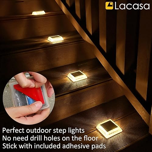 Miniatura 3 de Lacasa Luces solares para cubierta, paquete de 4 luces LED de 30 lúmenes, luz blanca cálida de 2700 K, luz solar para exteriores, luz de paso para