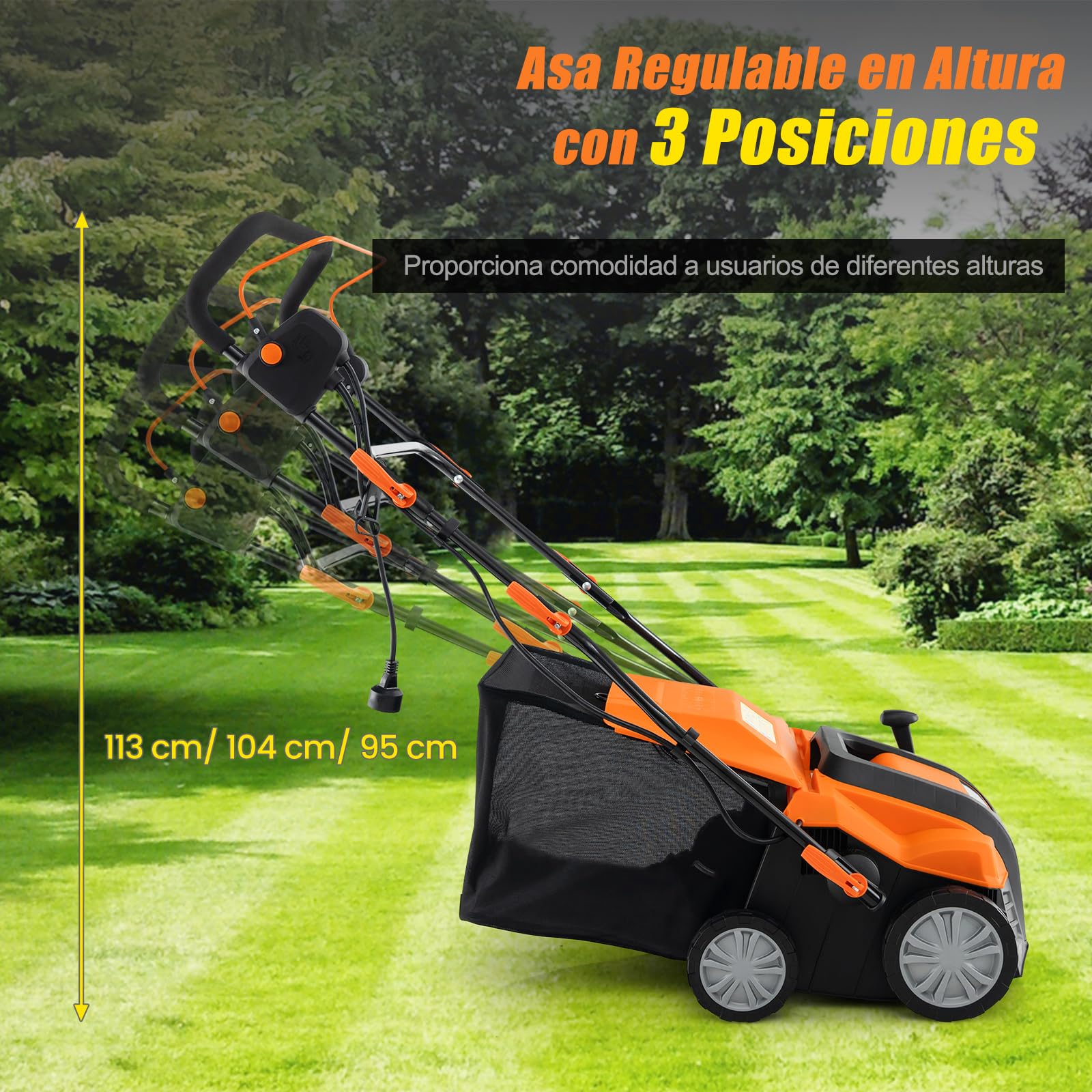 COSTWAY Cortacésped eléctrico 2000W, Cortacésped con Bolsa Recolectora de 55L, Cable y Motor: 3500 RPM, con Ajuste de Altura de 3 Posiciones y de Profundidad de 5 Posiciones (Negro y Naranja)