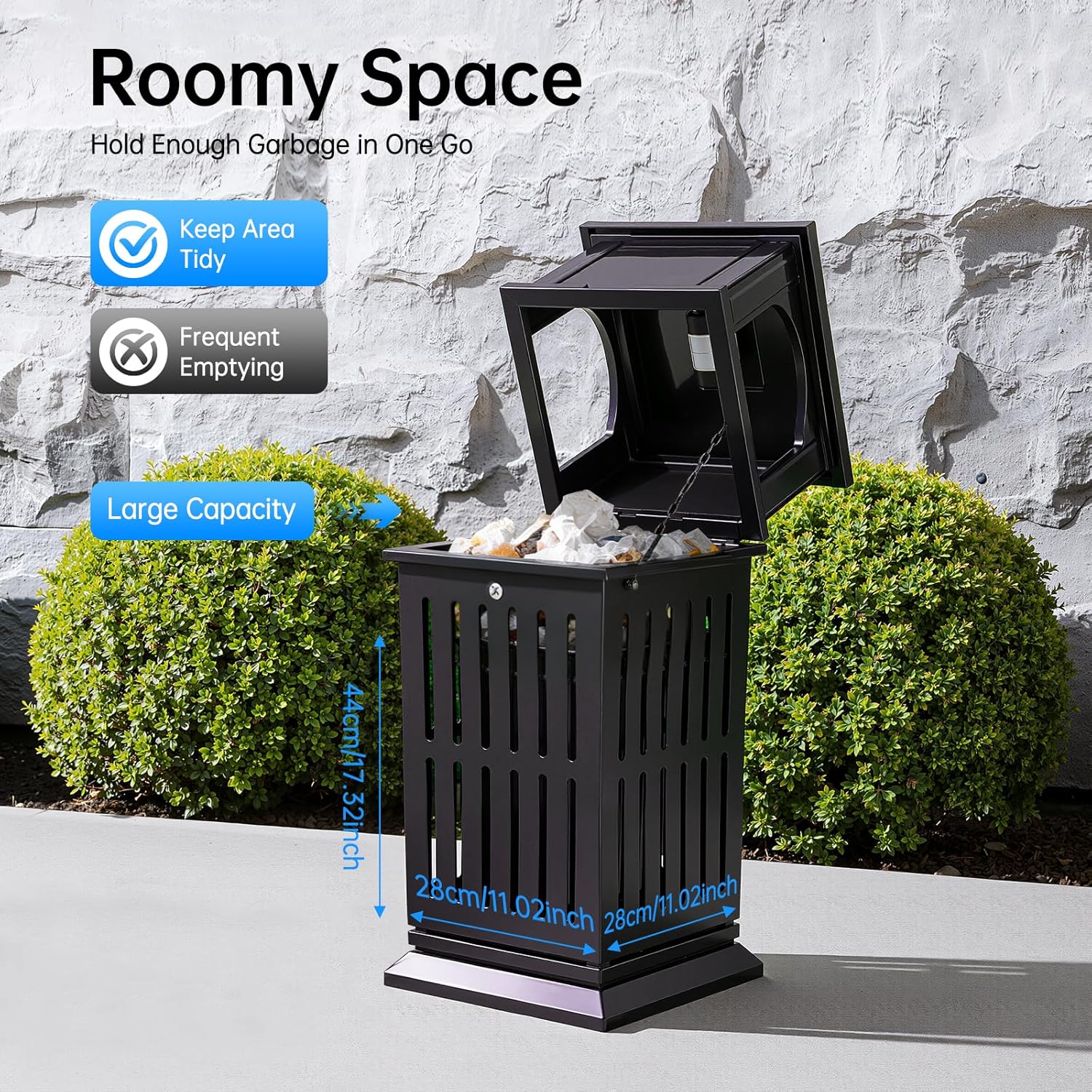 Industrial Waste Container for Commercial Trash Disposal, Black Bin with Waistband, Heavy Duty Indoor Outdoor Use, Restaurant Warehouse Facility Staff