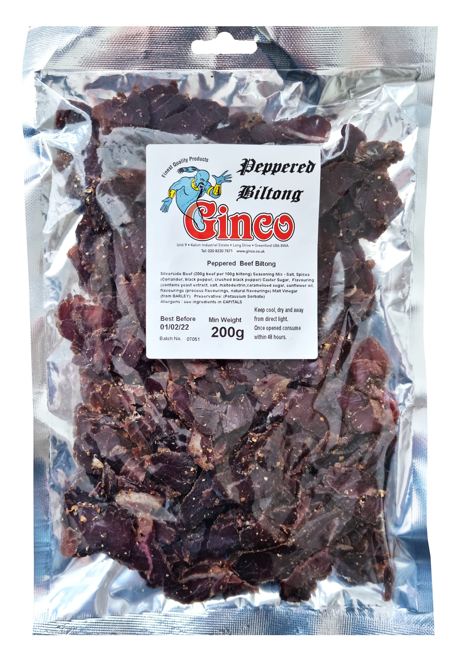 Buy Ginco Beef Biltong Peppered 200g , High Protein Dried Beef Biltong, Tasty and Crispy South