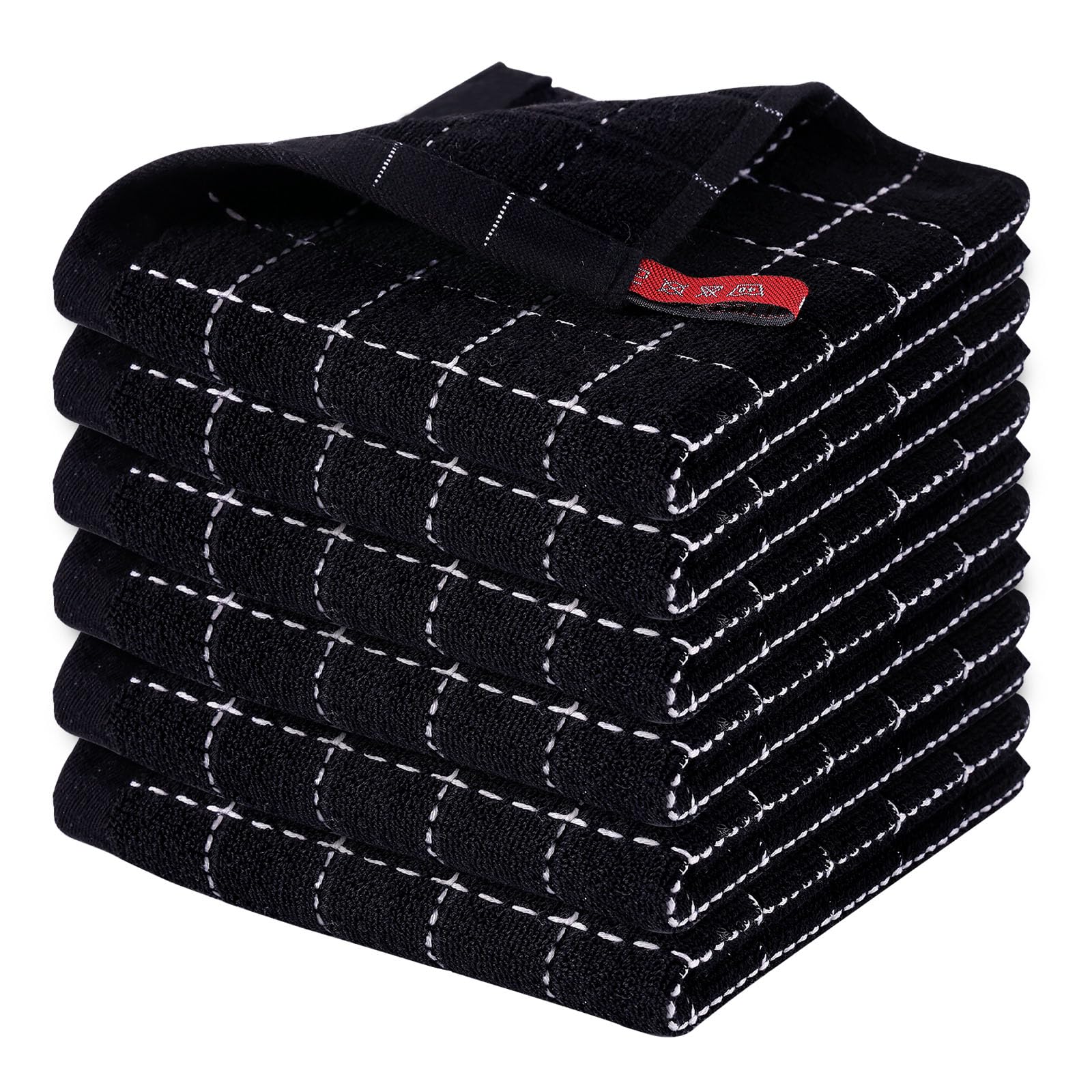 Homaxy 100% Cotton Terry Kitchen Dish Cloths, 6 Pack, Black | Ultra Soft and Absorbent, Suitable for Drying and Washing Dishes