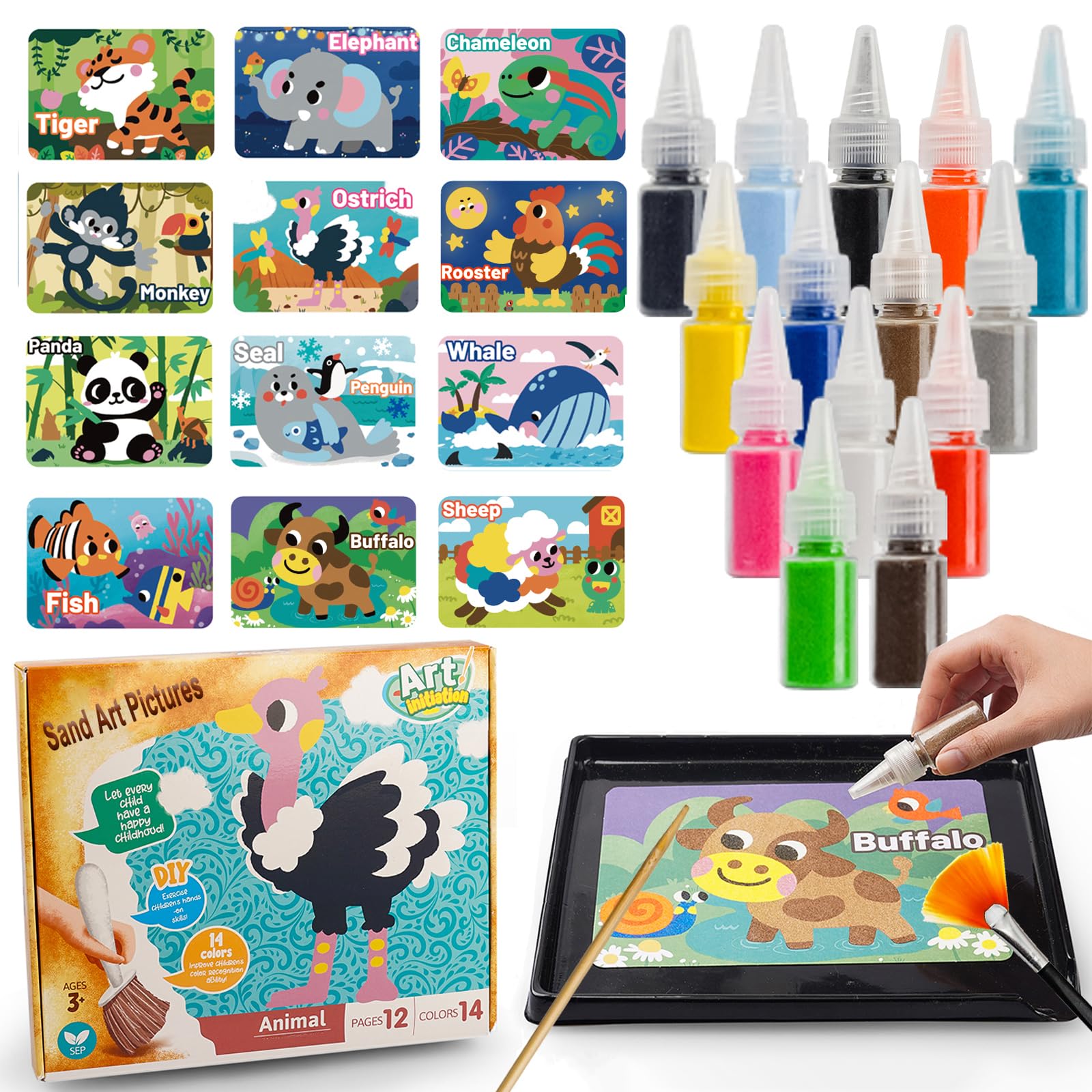 SIEOLL Animal Sand Art Kits for Kids,Crafts for Boys Girls Ages 4-8,DIY Learning Toys,Birthday Party Ideal Gifts