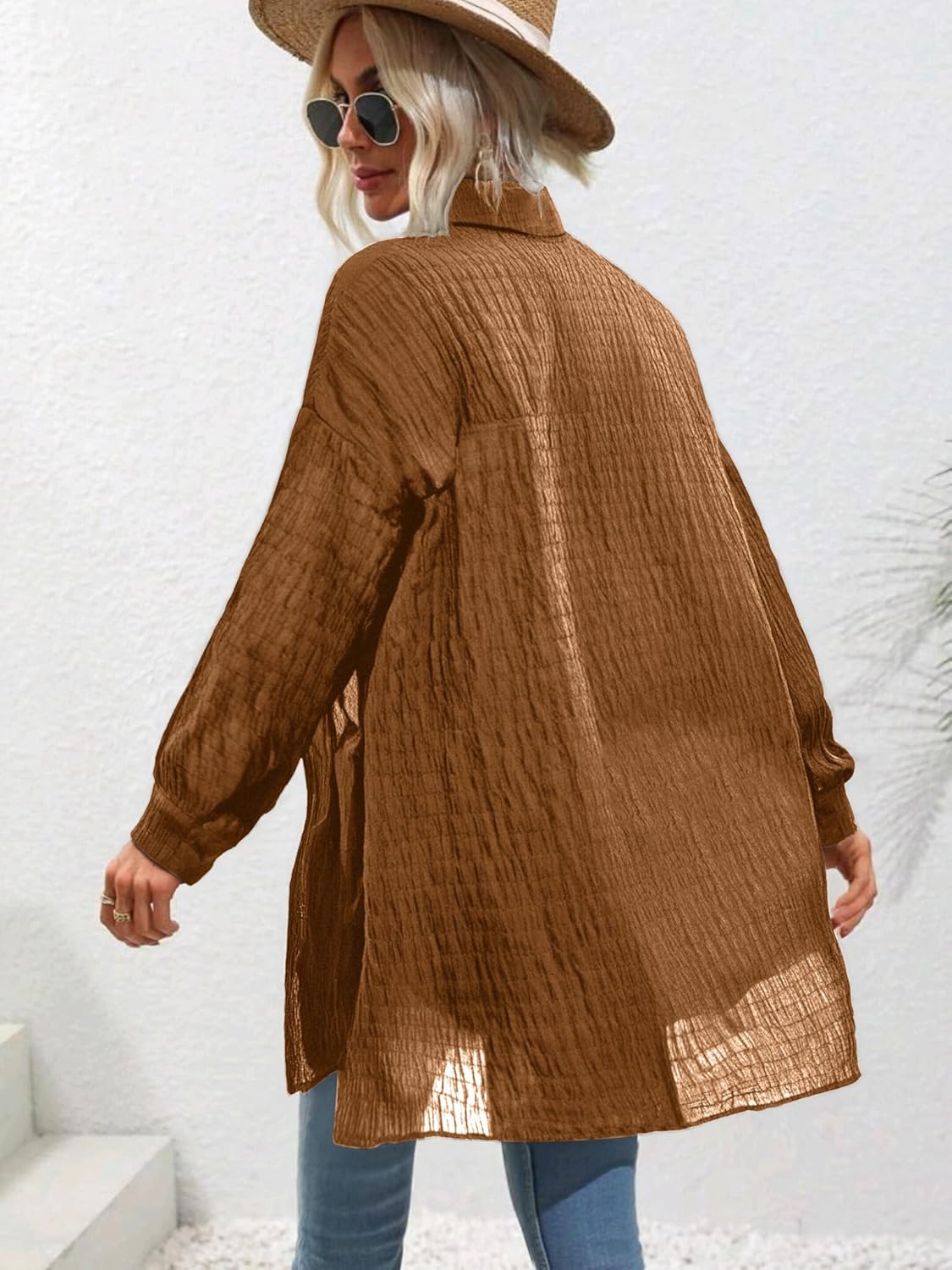 Women’s Button Down Shirt Long Sleeve Collared Blouse Loose Fit Casual Top for Fall Winter - Image 4