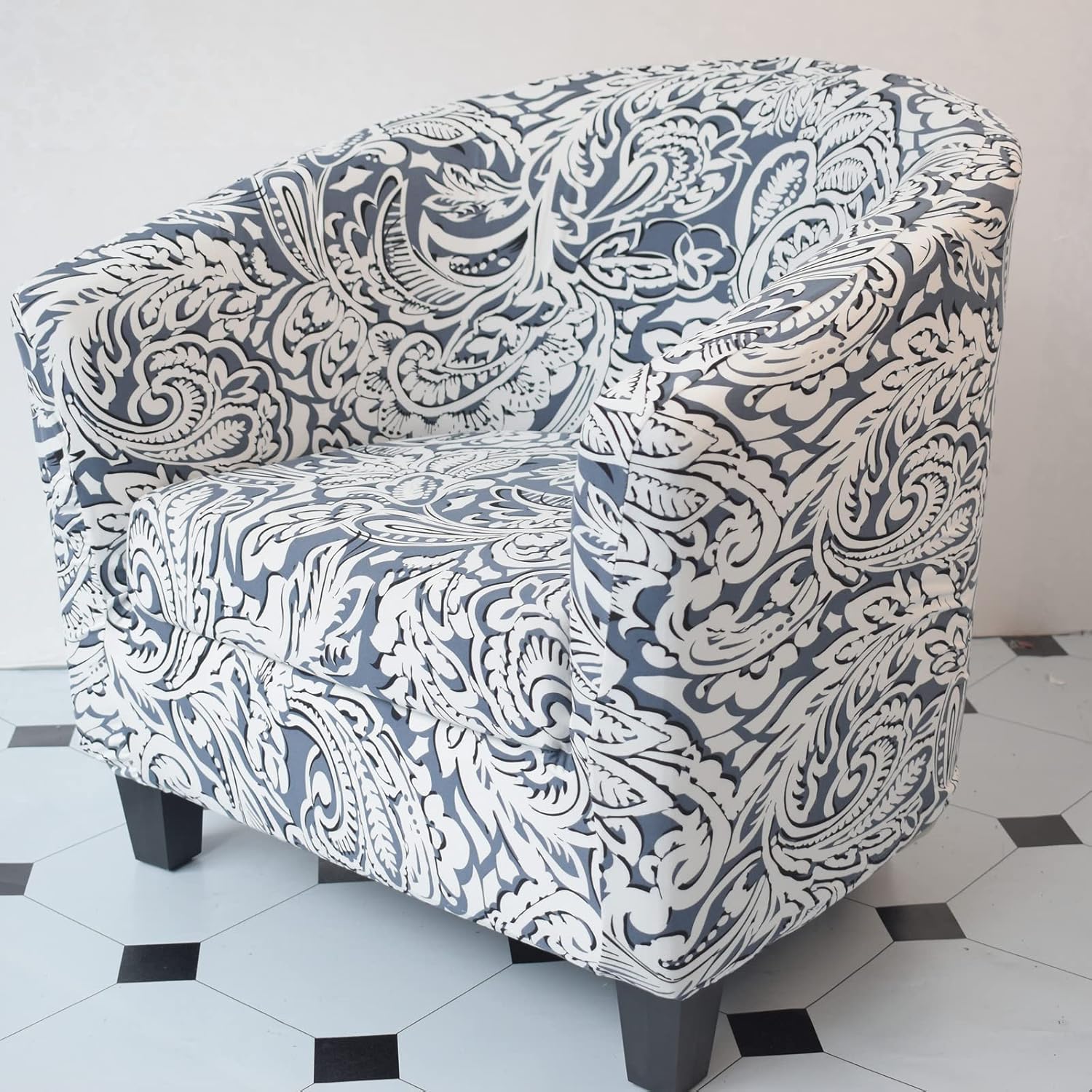 2 Piece Club Chair Slipcover Stretch Tub Chair Cover Armchair Covers Printed Round Barrel Swivel Chair Covers Sofa Cover Furniture Protector for Living Room,28