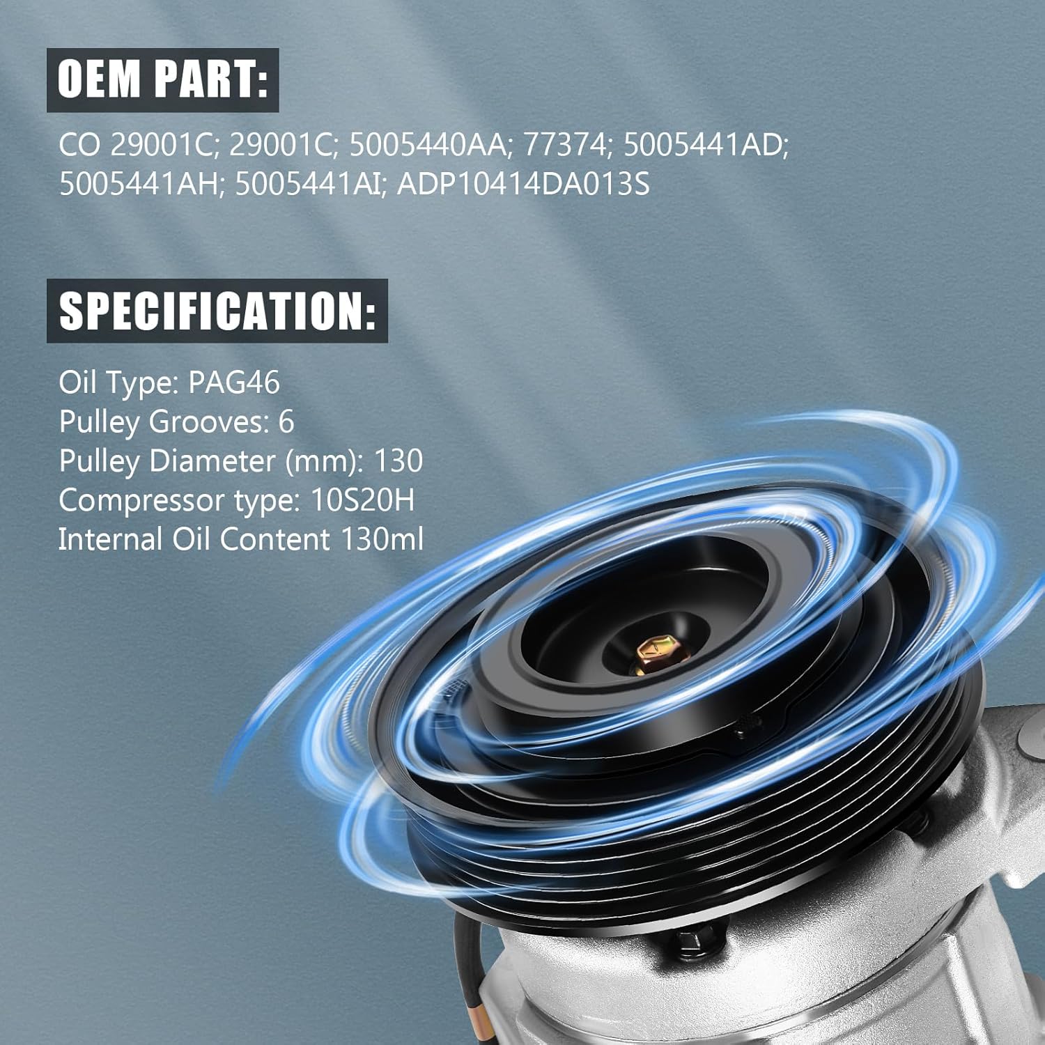A/C Compressor with Clutch Fit for Chrysler for Town & Country 3.3L 2001-2007 for Chrysler for Town & Country 3.8L 2001-2007 Replace AC Compressor CO 29001C
